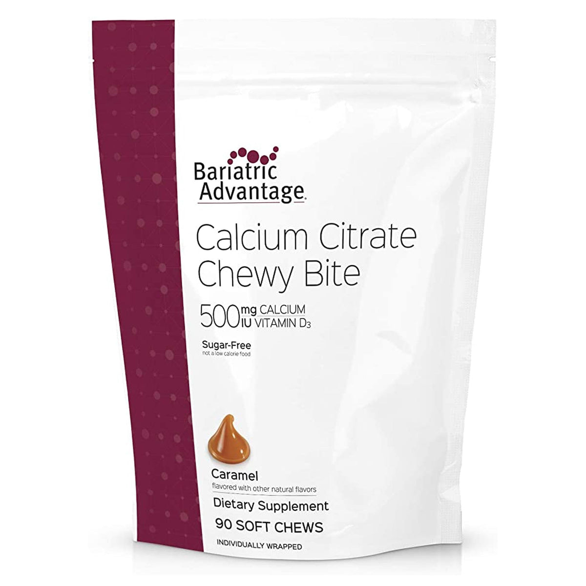 Bariatric Advantage Calcium citrate chewy bites dans l'emballage pour prise quotidienne pratique.