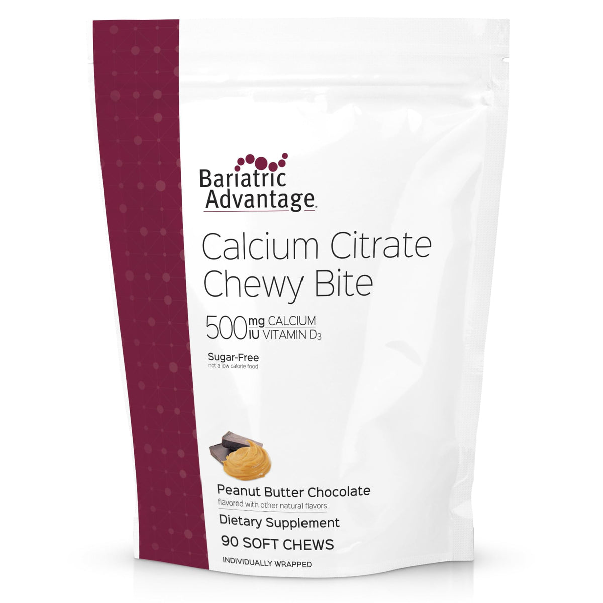 Bariatric Advantage Calcium Citrate Chewy Bites emballage pratique pour déplacements.