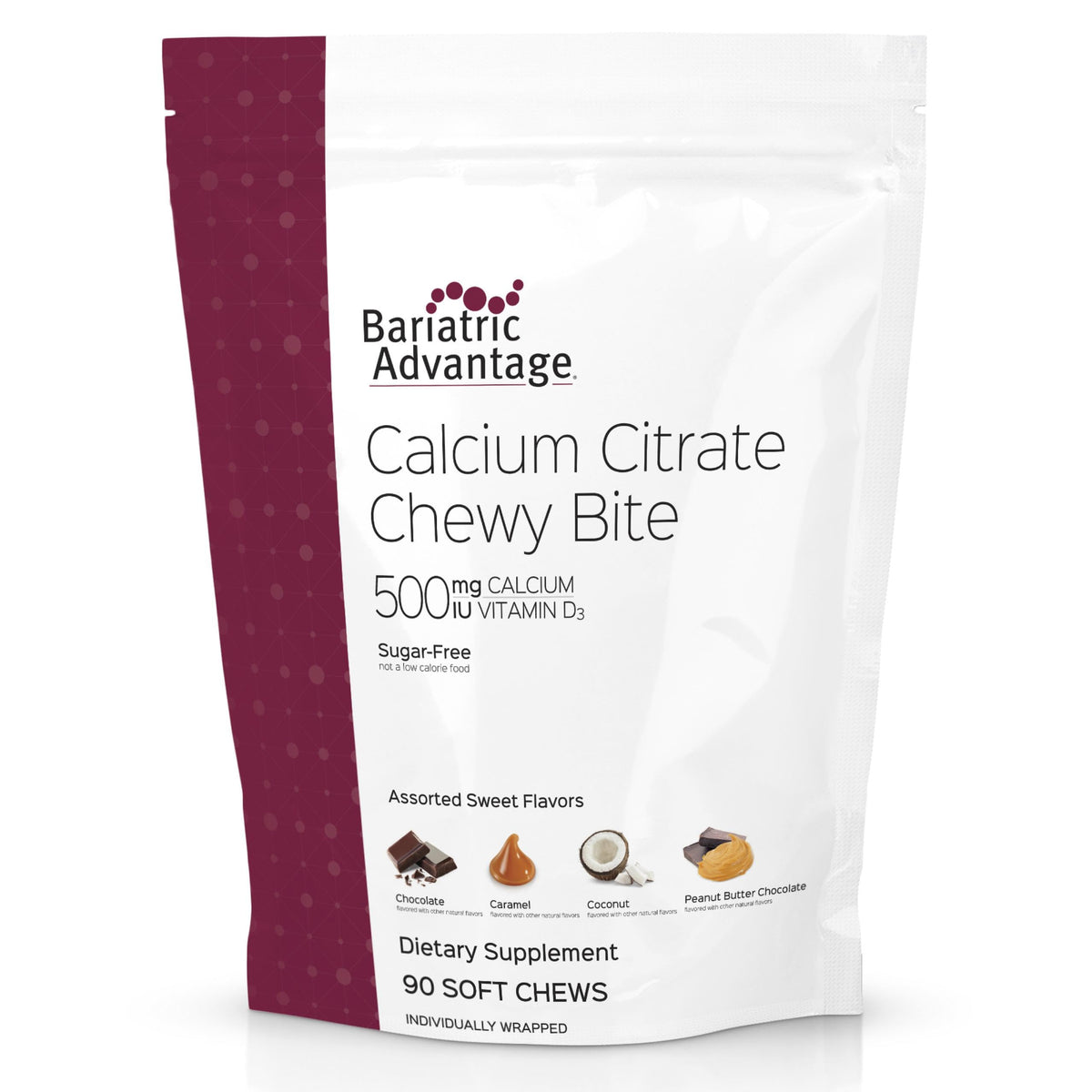 Bariatric Advantage Calcium Citrate Gommes – emballage pratique pour déplacement.
