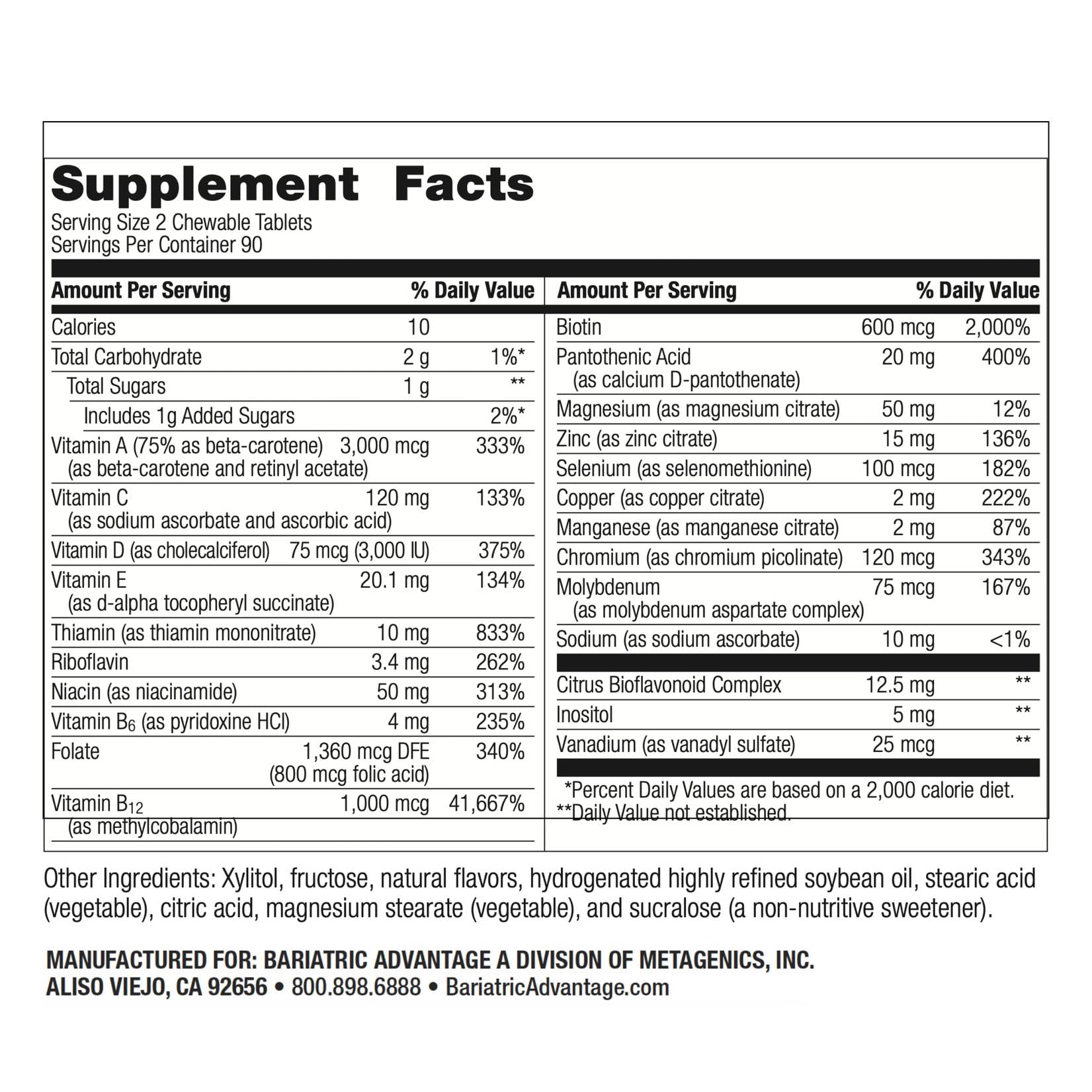 Bariatric Advantage – bouteille ouverte, accès rapide aux vitamines faciles à prendre.