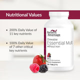 Bariatric Advantage – comprimés ensemble, aperçu des nutriments sans fer.
