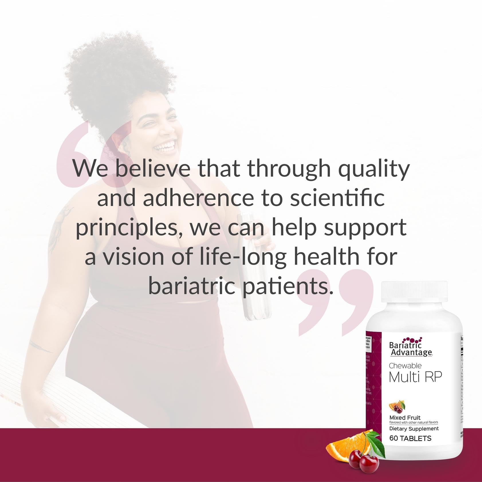 Bariatric Advantage — boîte et pilulier sur fond neutre pour la présentation produit.