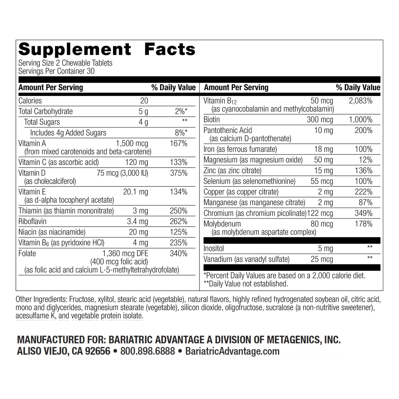 Bariatric Advantage — comprimés fruités à mâcher, faciles à intégrer à la routine.