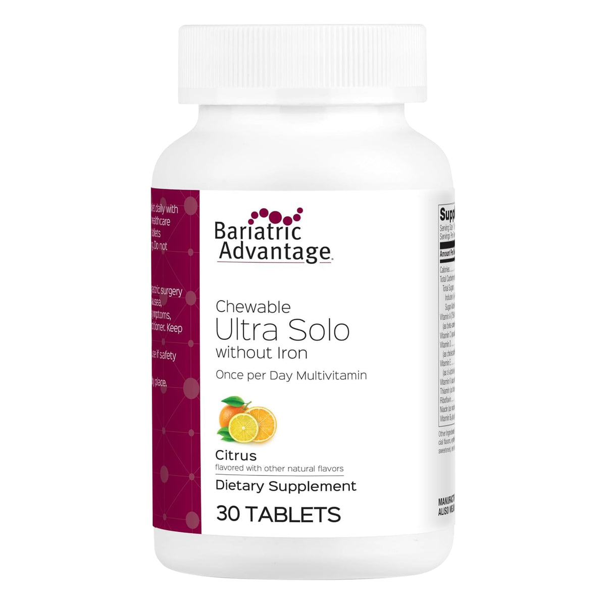 Bariatric Advantage Chewable Ultra Solo Sans Fer emballage agrume pour prise quotidienne pratique