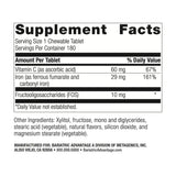 Tablette fer 29 mg Bariatric Advantage en gros plan, goût passion-fruit, absorption facilitée.