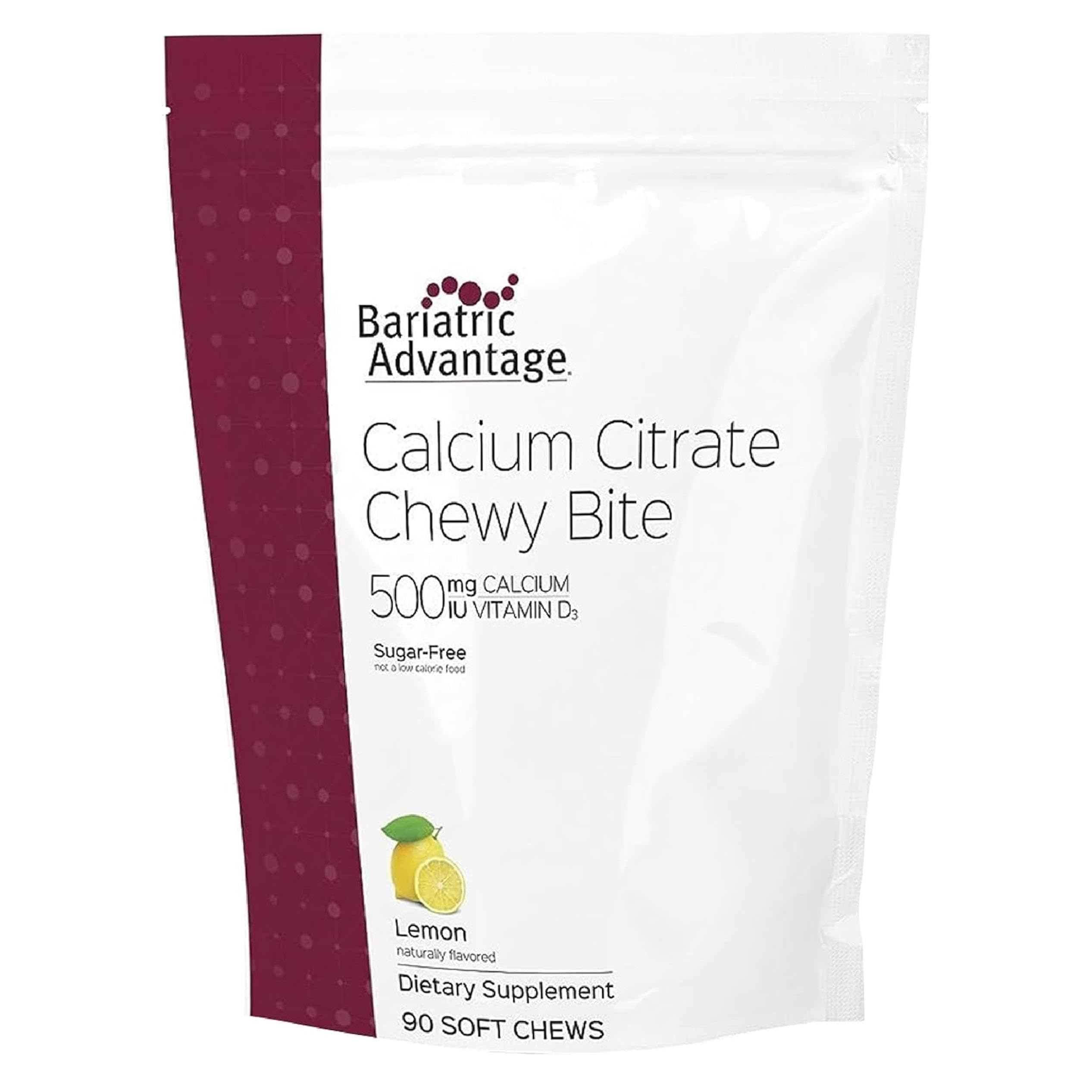 Bariatric Advantage bouchées calcium citrate citron emballage pratique à emporter.