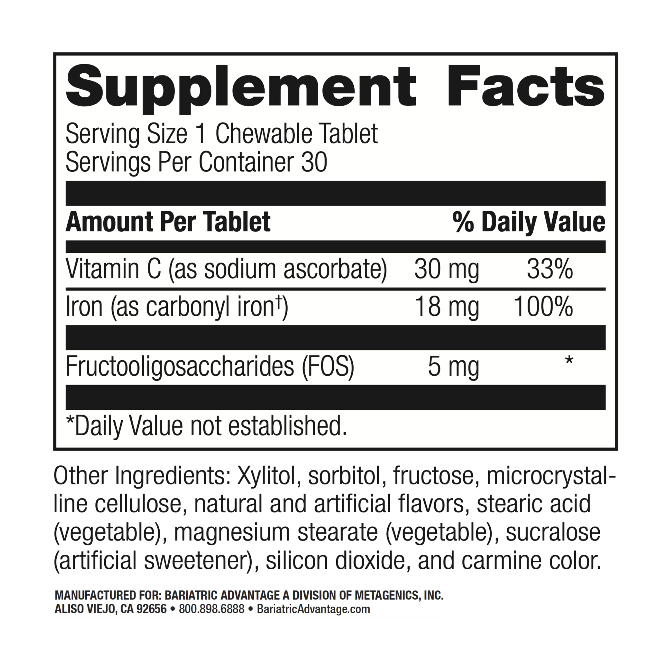 Bariatric Advantage Fer 18 mg à mâcher fraise, tablettes rouges faciles à consommer