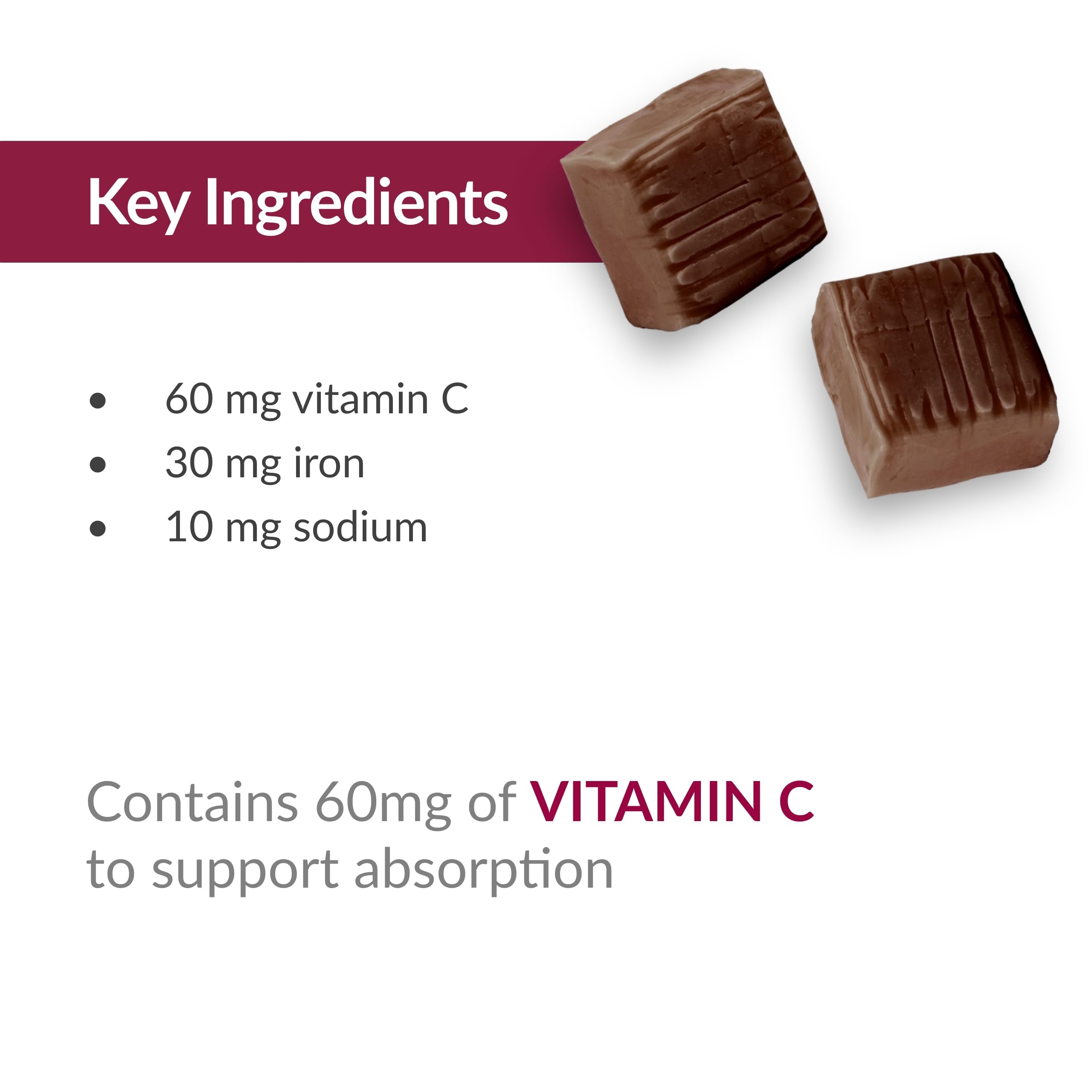 Bariatric Advantage Iron Chewy Bite ferrique orthophosphate: source de fer biodisponible.