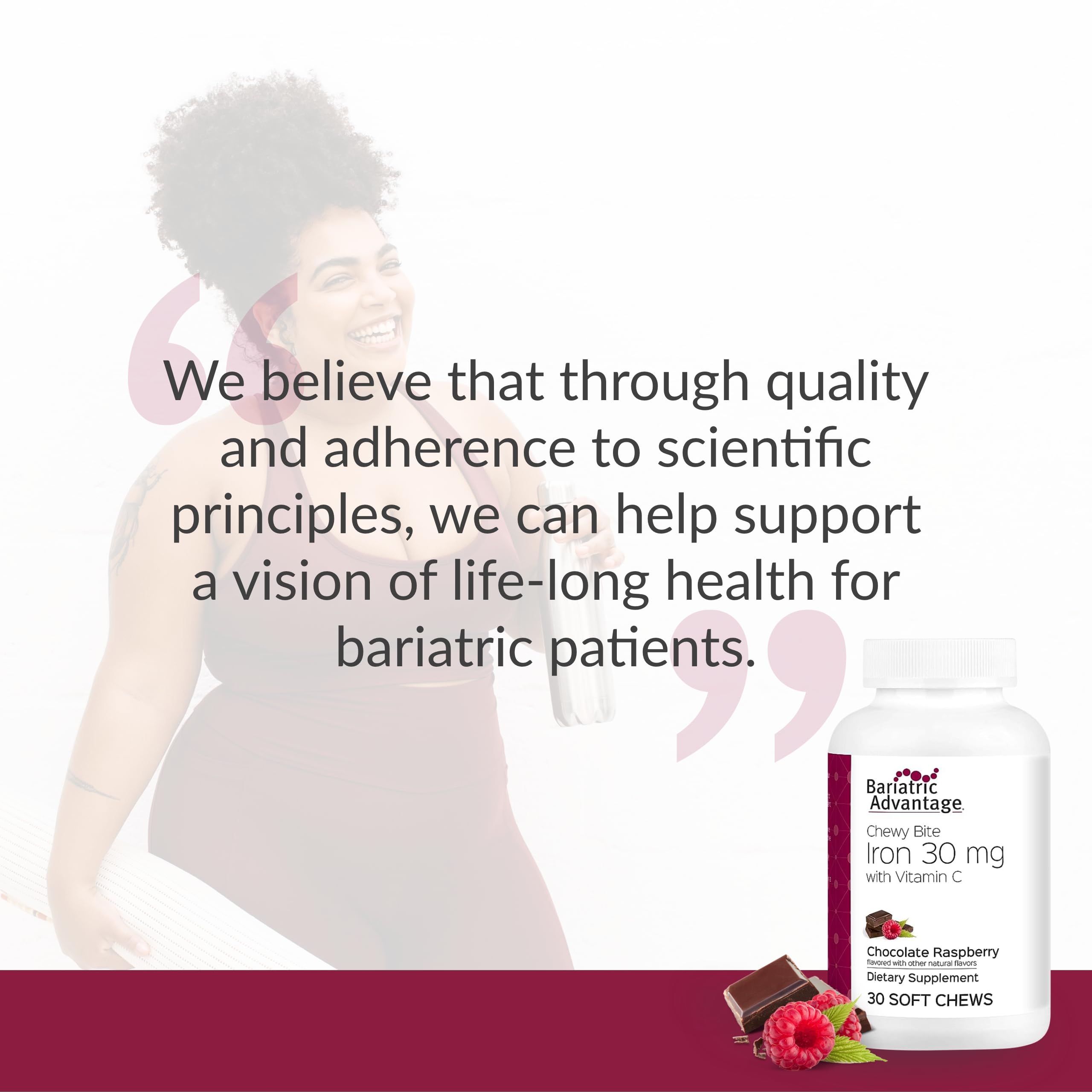 Bariatric Advantage Iron Chewy Bite usage quotidien: collation pratique après l'entraînement.