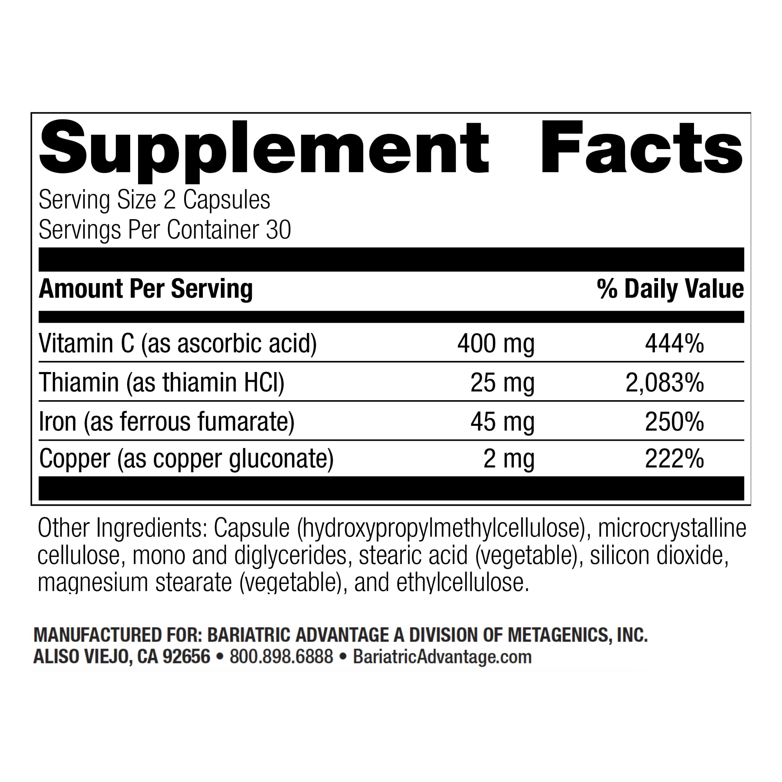 Bariatric Advantage : gélule fer avec vitamine C pour meilleure absorption