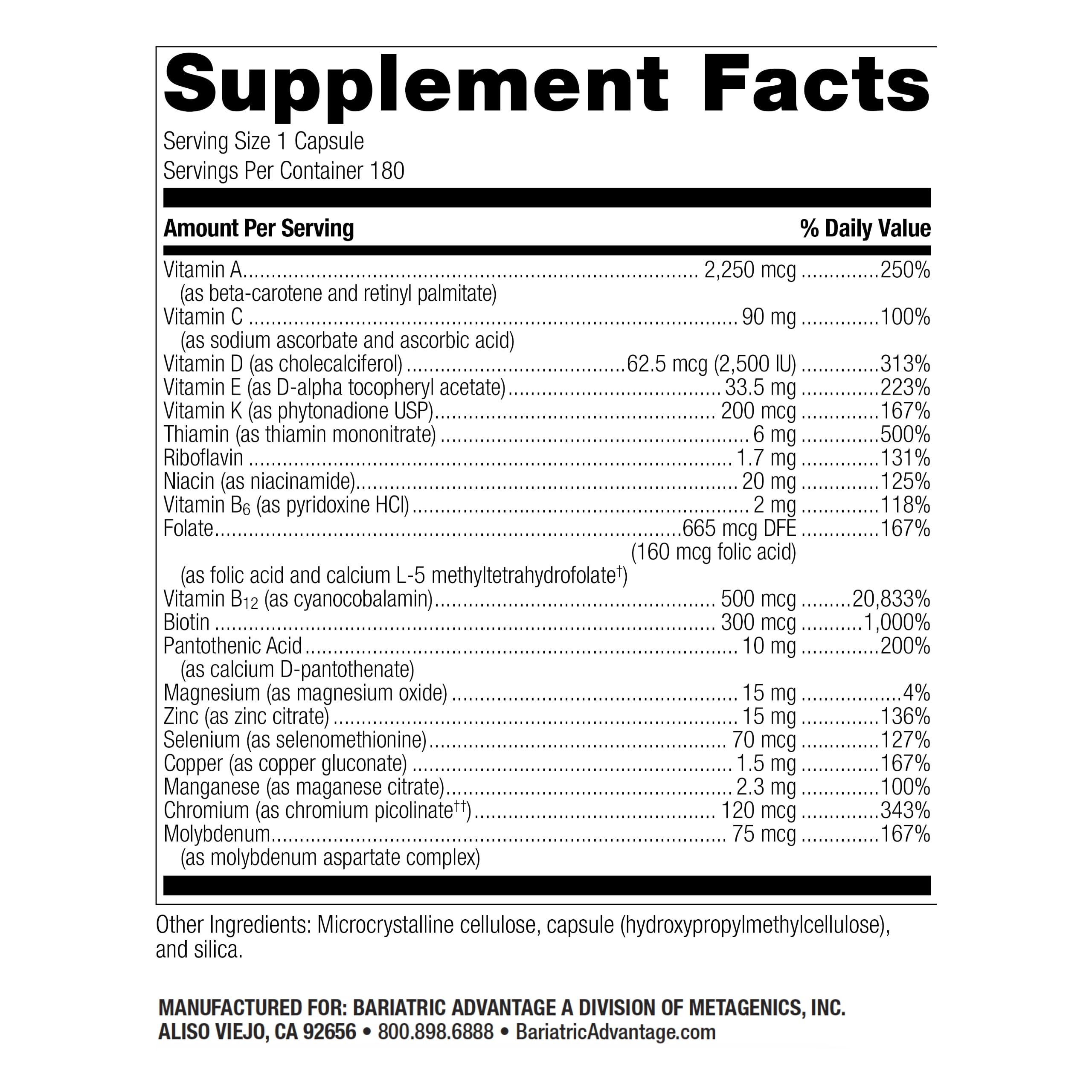 Bariatric Advantage High ADEK Multi—gélules, apport quotidien en vitamines et minéraux