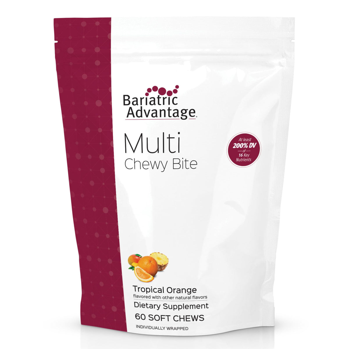 Bariatric Advantage Multi Chewy Bite au goût tropical orange, pratique pour l'apport quotidien.