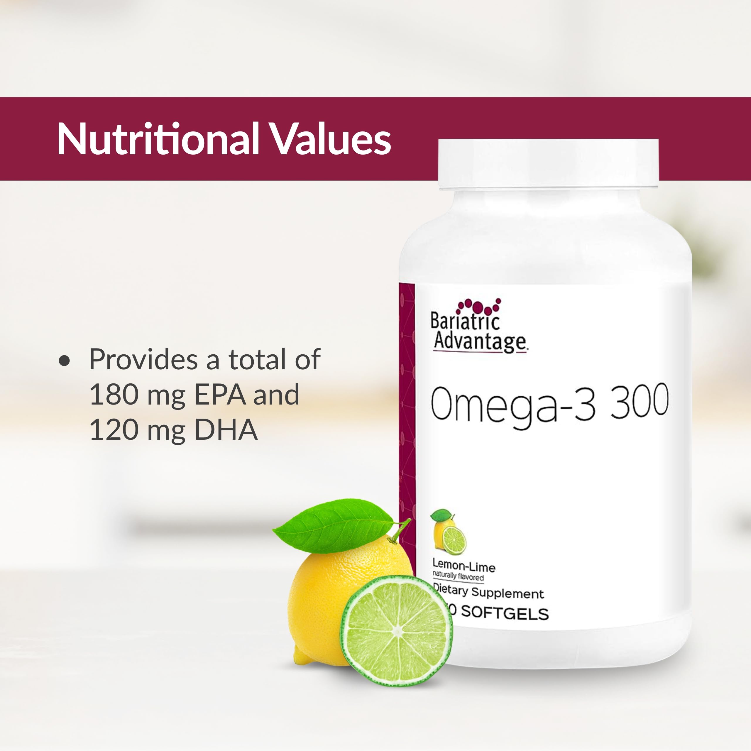 Bariatric Advantage Omega-3 300 antioxydants stabilisés : fraîcheur et qualité préservées.