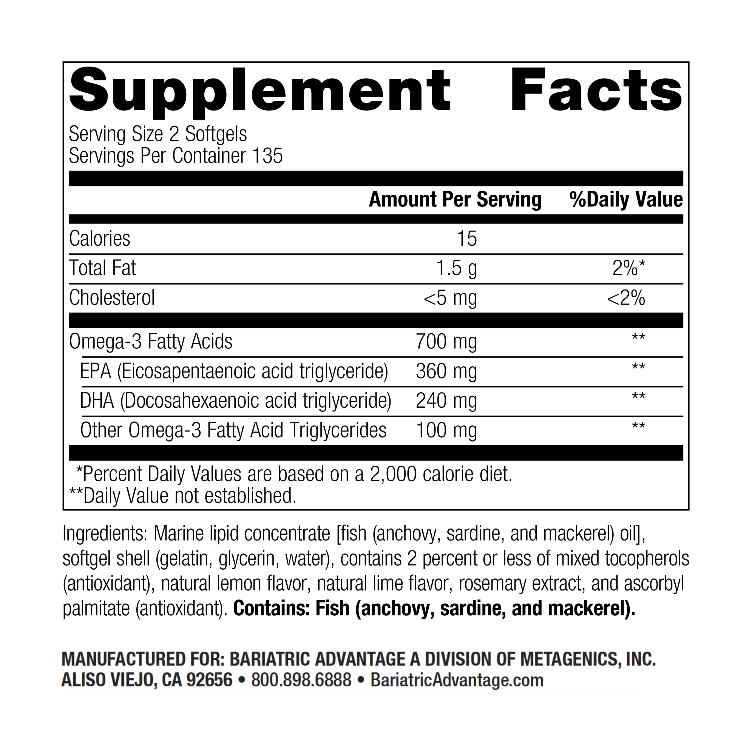 Bariatric Advantage Omega-3 300 flacon : format pratique pour l’apport quotidien.