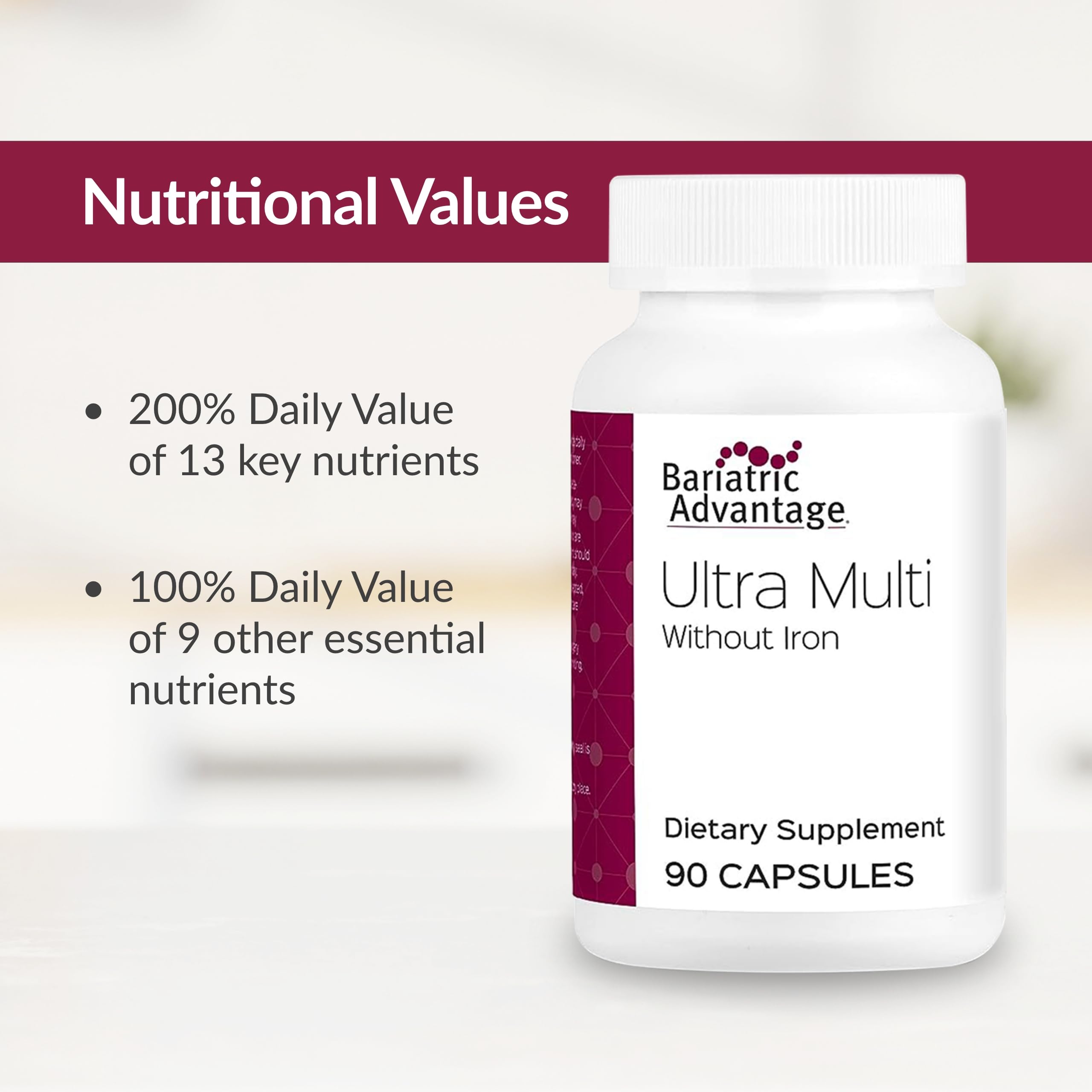 Bariatric Advantage Ultra Multi sans fer - routine quotidienne facile à suivre.