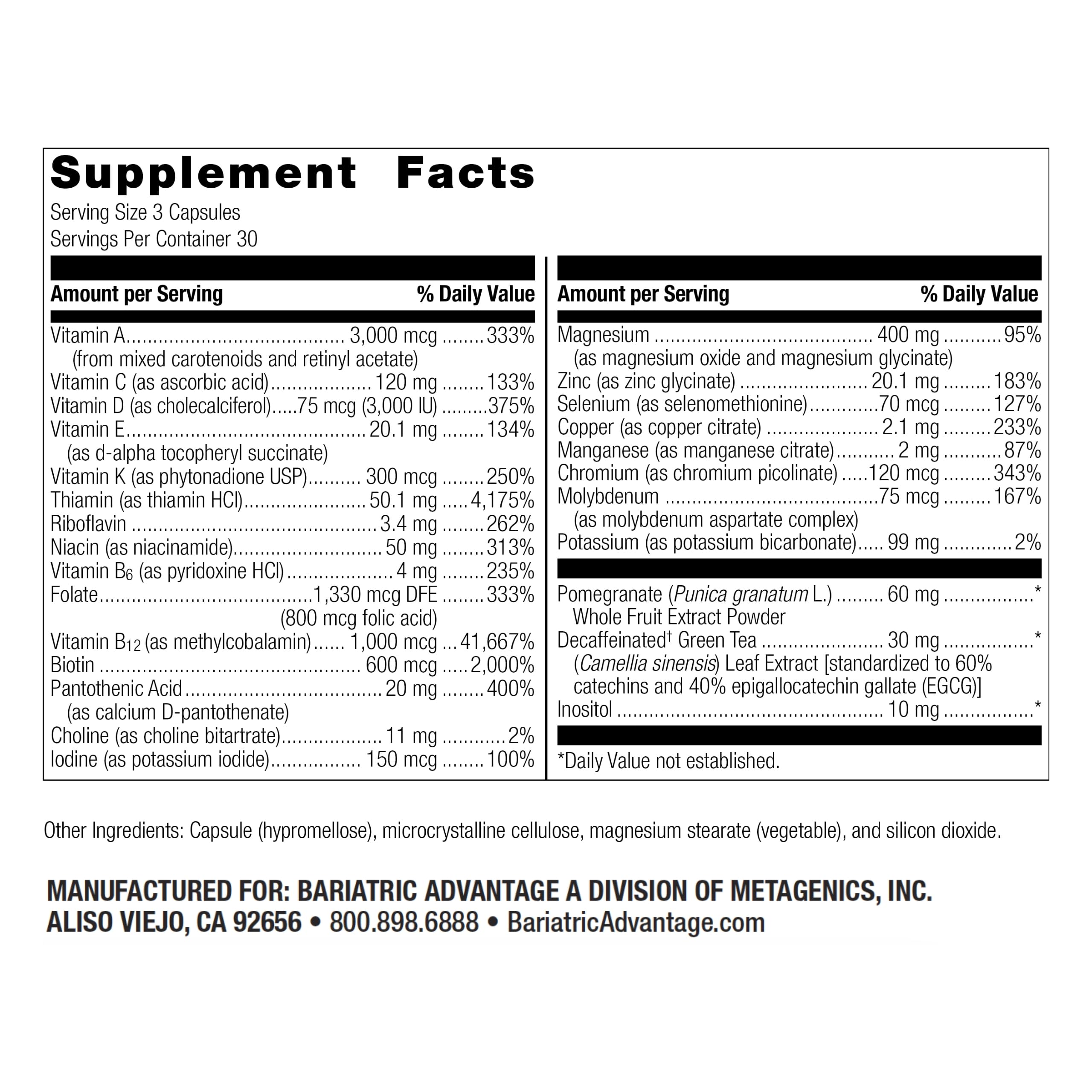 Bariatric Advantage Ultra Multi sans fer - capsules, absorption efficace.