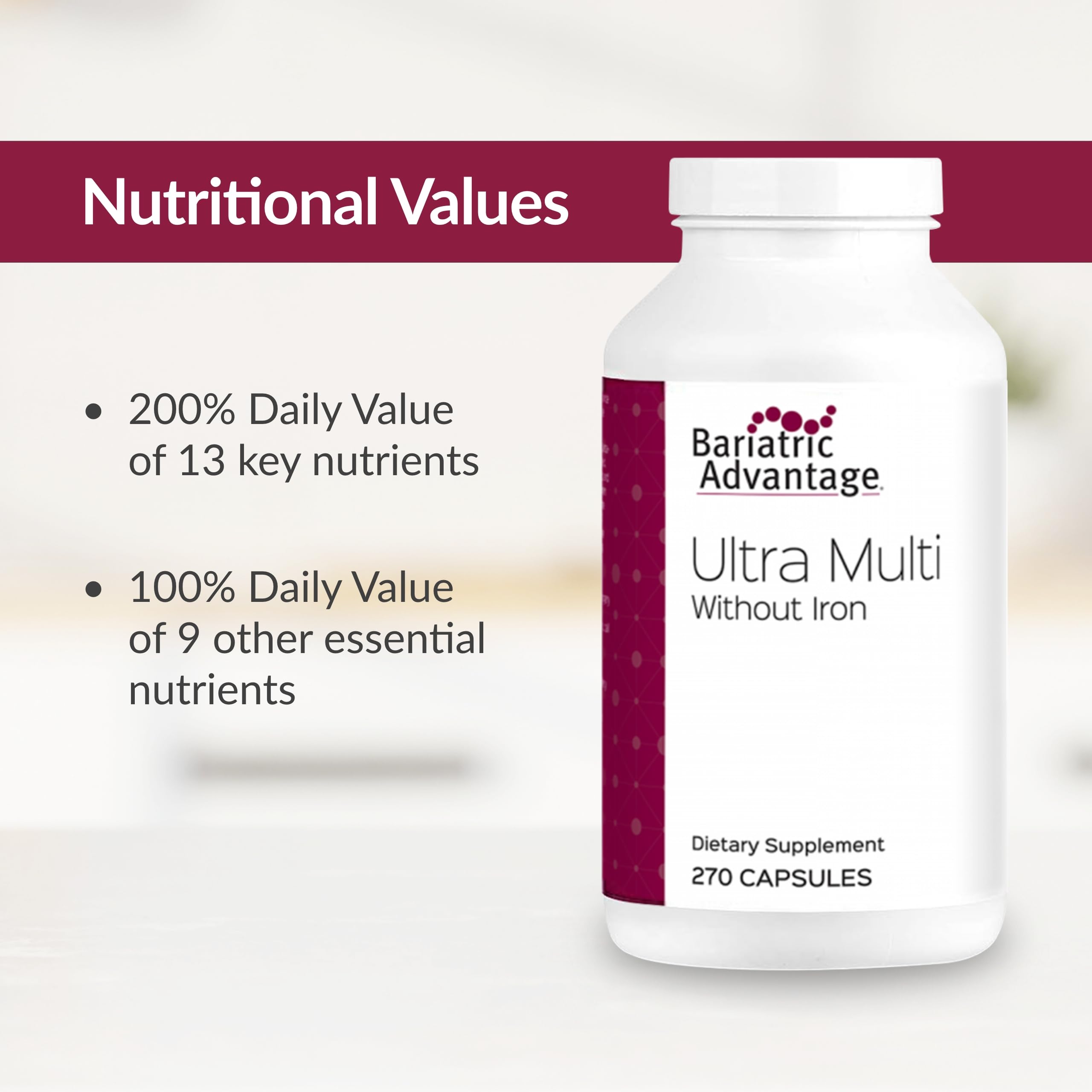 Formulation sans fer, soutien digestif et énergie avec Bariatric Advantage Ultra Multi Sans Fer