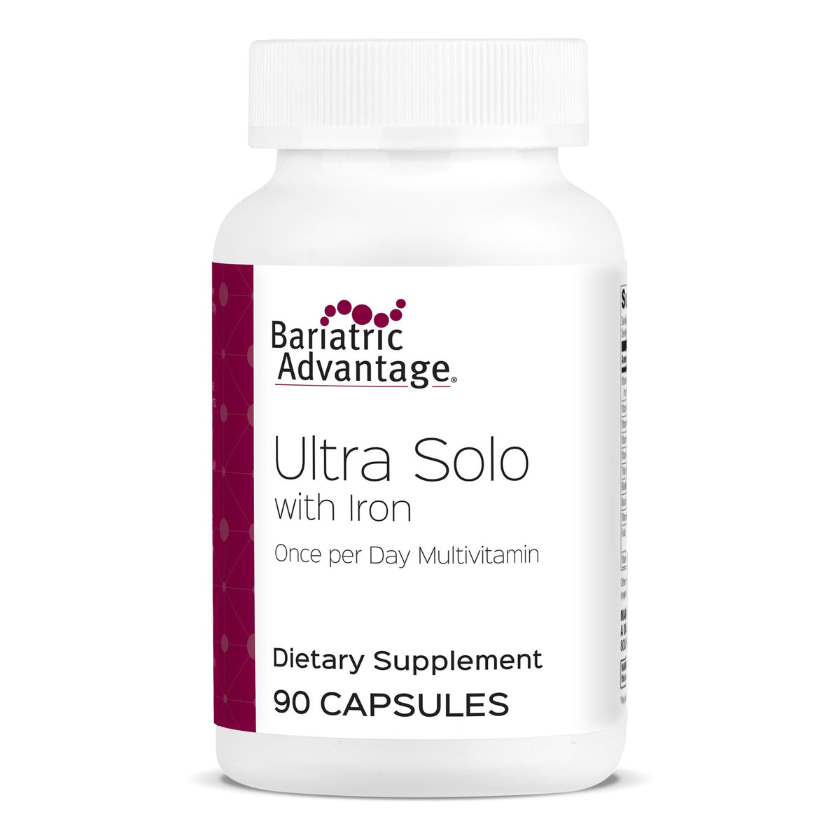 Bariatric Advantage Ultra Solo avec fer — bouteille de gélules pour soutien nutritionnel quotidien.