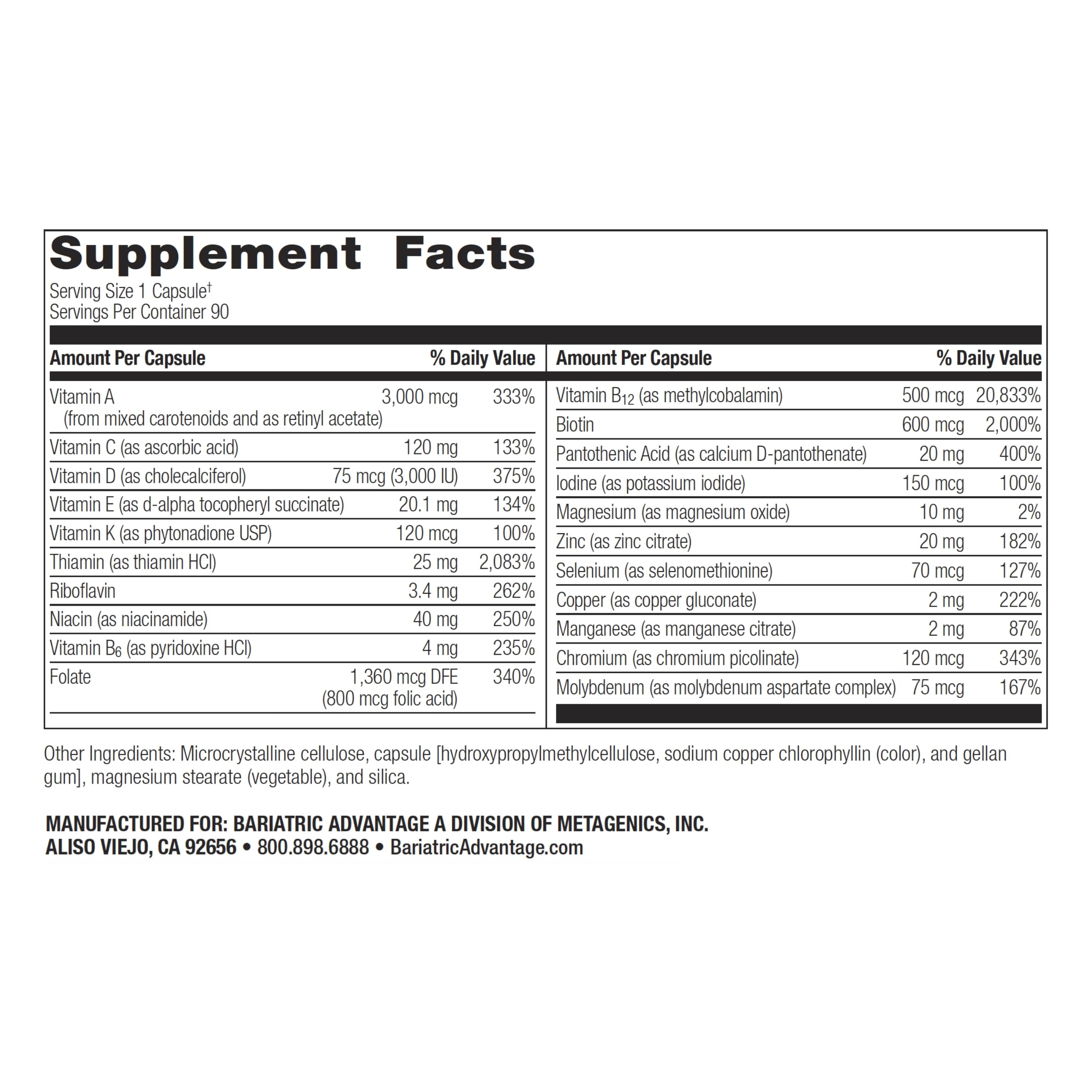 Bariatric Advantage Ultra Solo Sans Fer – boite 90 capsules, solution pratique pour la routine