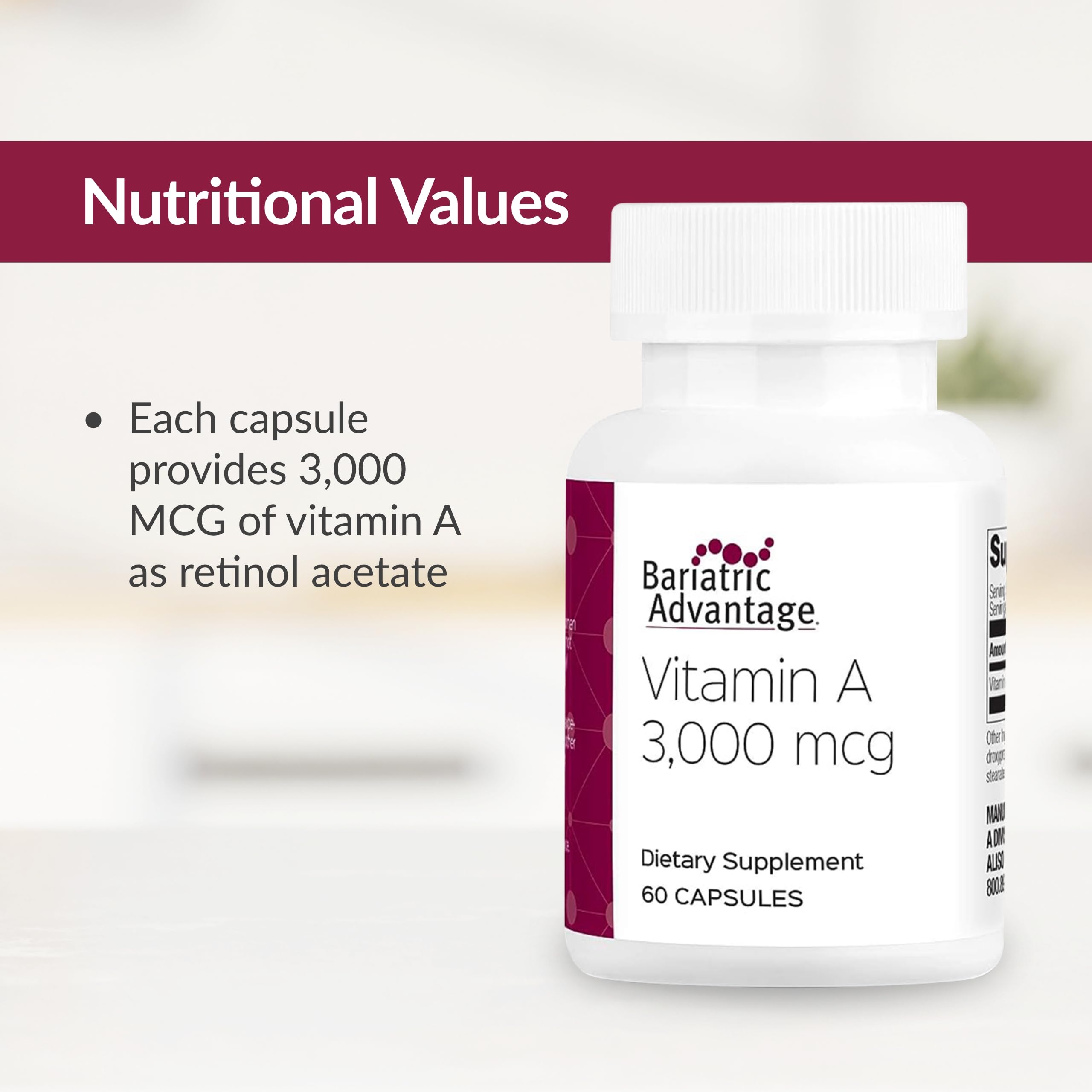 Bariatric Advantage vitamine A 3000mcg, prise quotidienne simple.