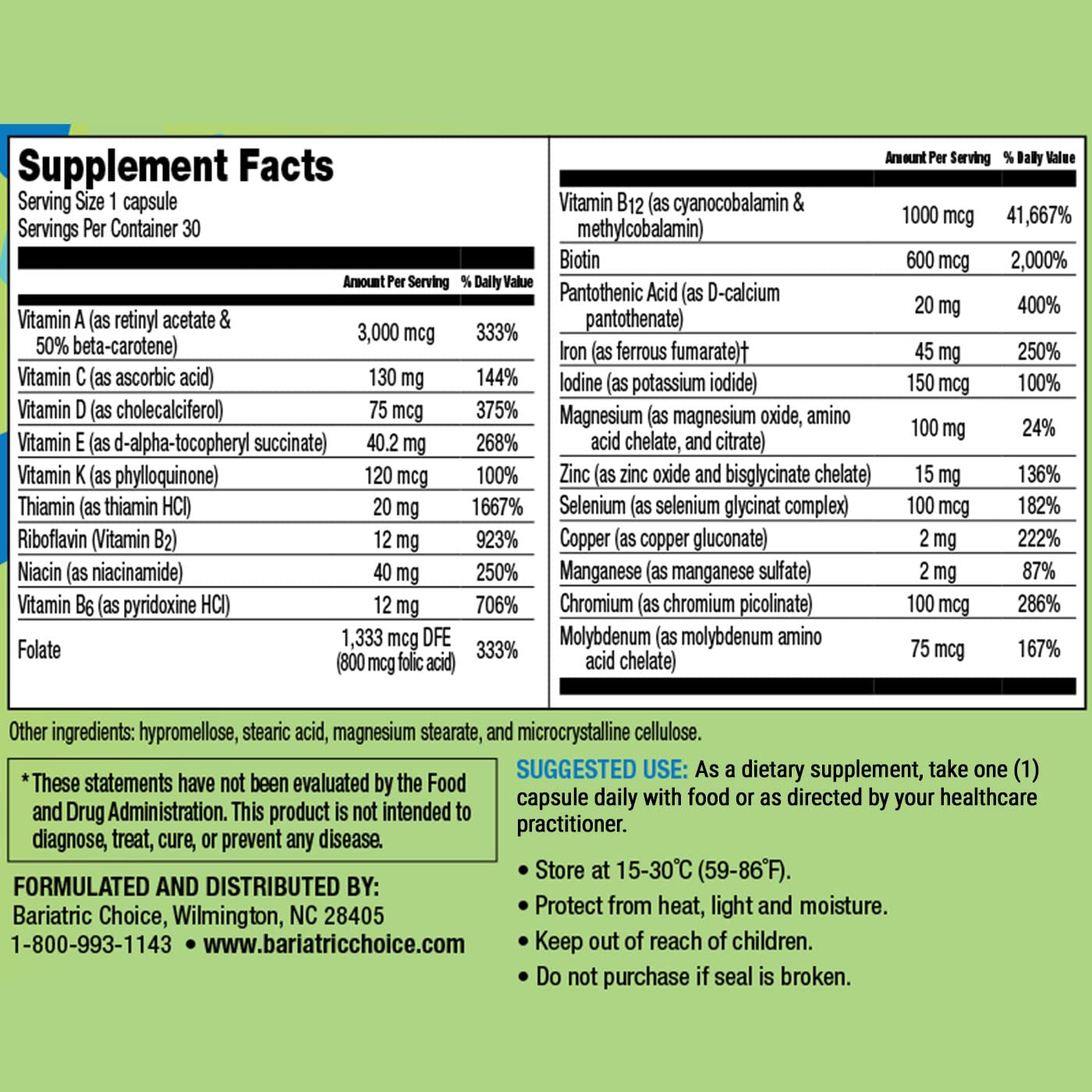 Une capsule par jour avec repas, simplifie la routine Bariatric Choice.