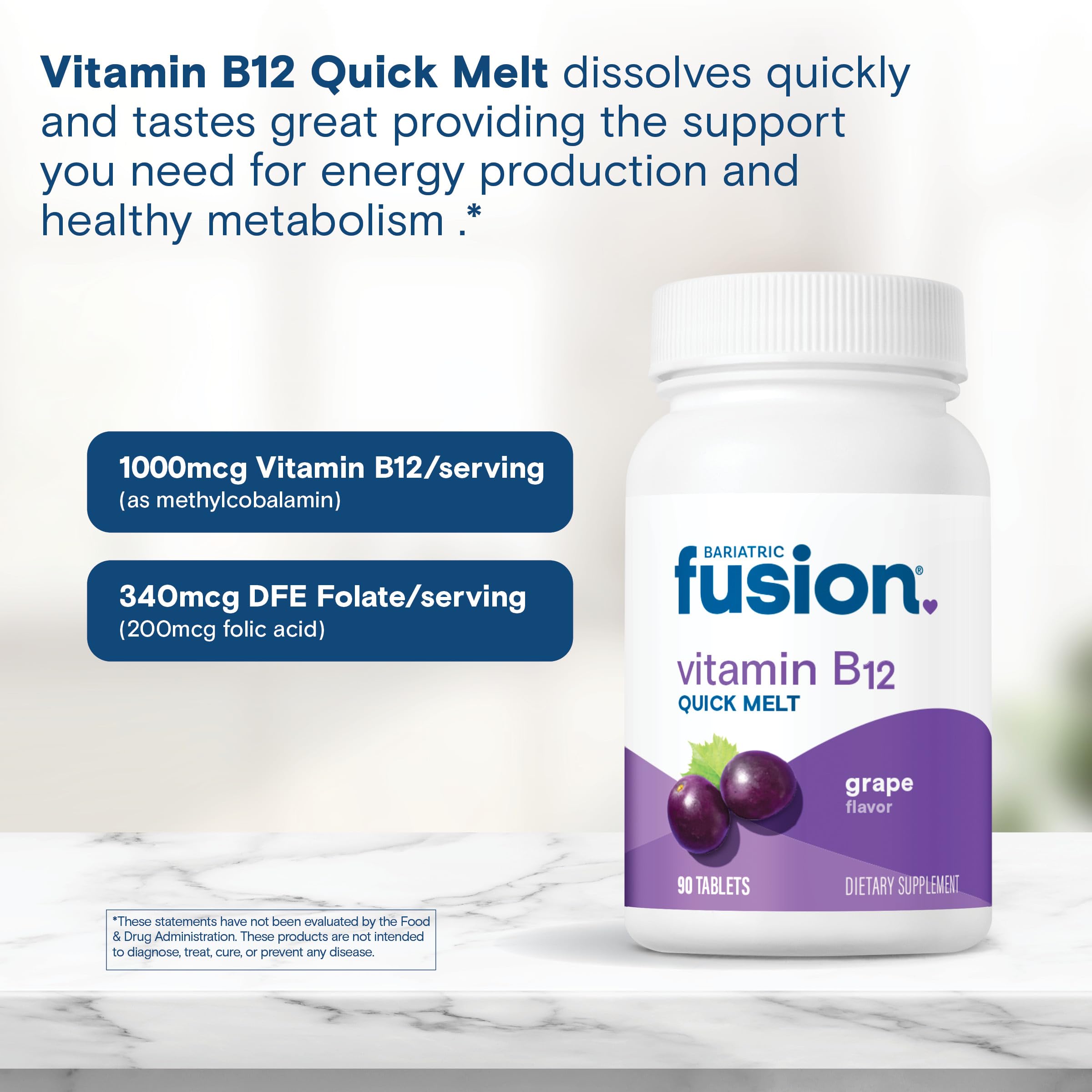 Bariatric Fusion B12 Melts - 90 unités, format pratique à prendre chaque jour.
