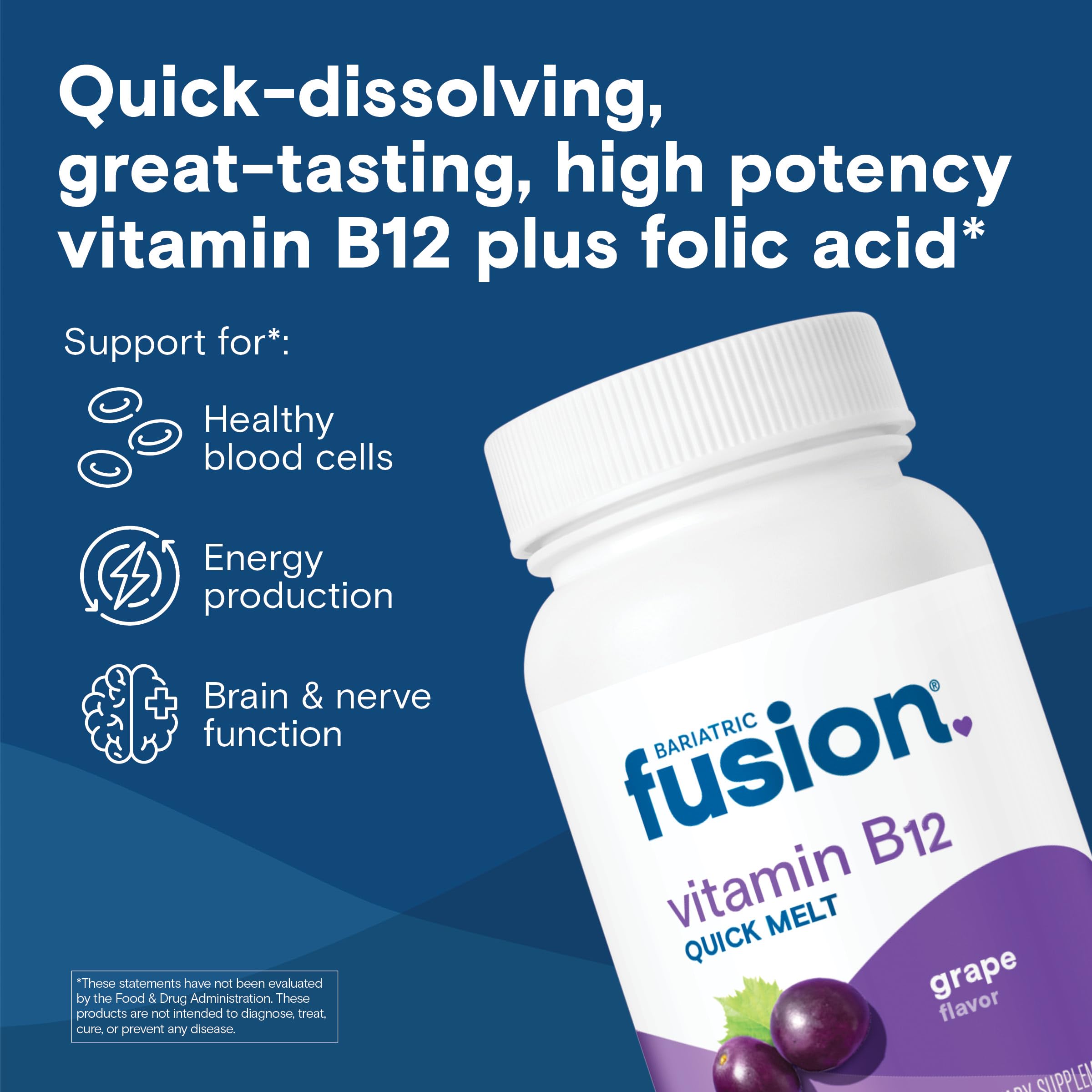 Bariatric Fusion B12 Melts - sous-langue, dissolution rapide pour absorption facile.