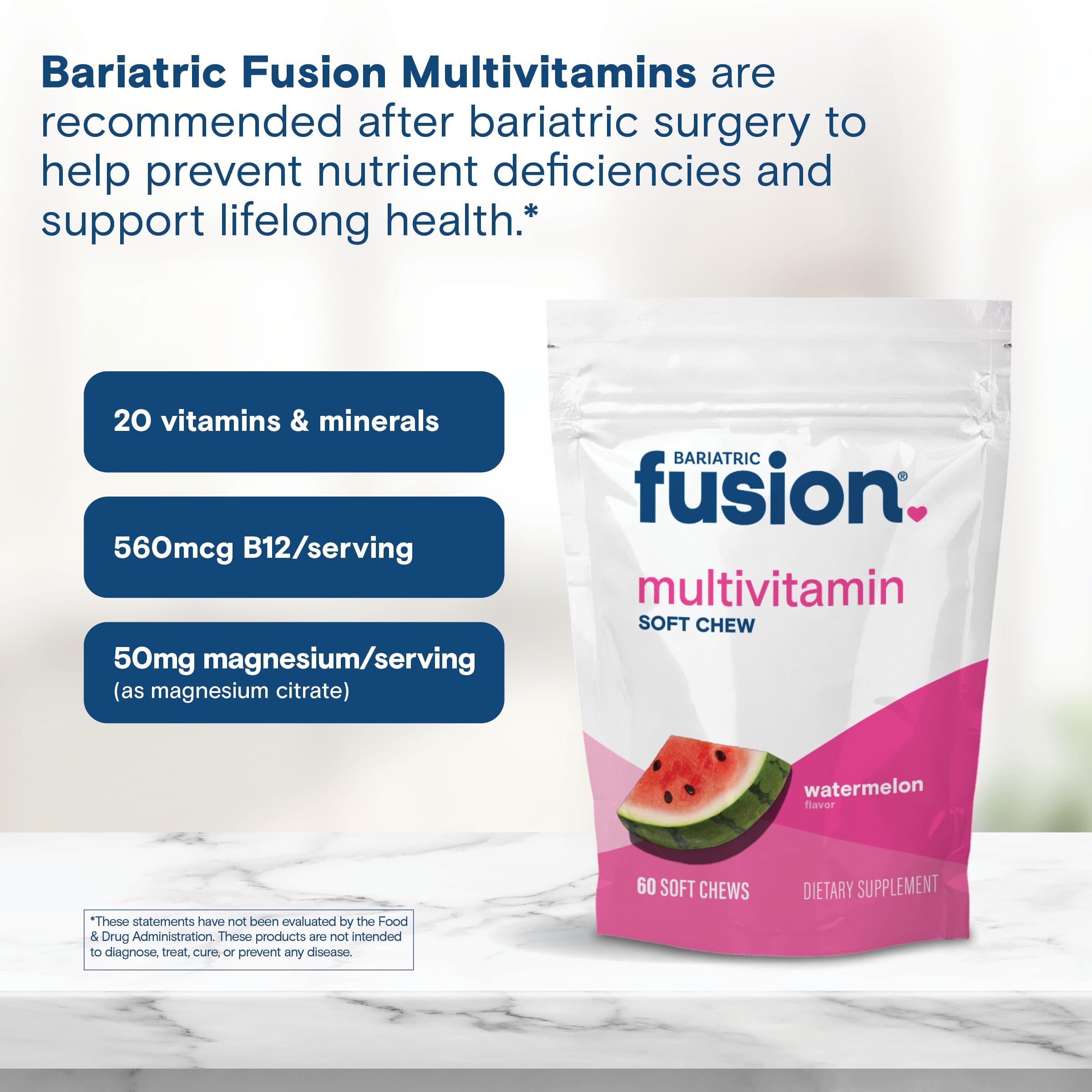 Boîte Bariatric Fusion contenant des gommes molles, pratique et portable pour la journée.