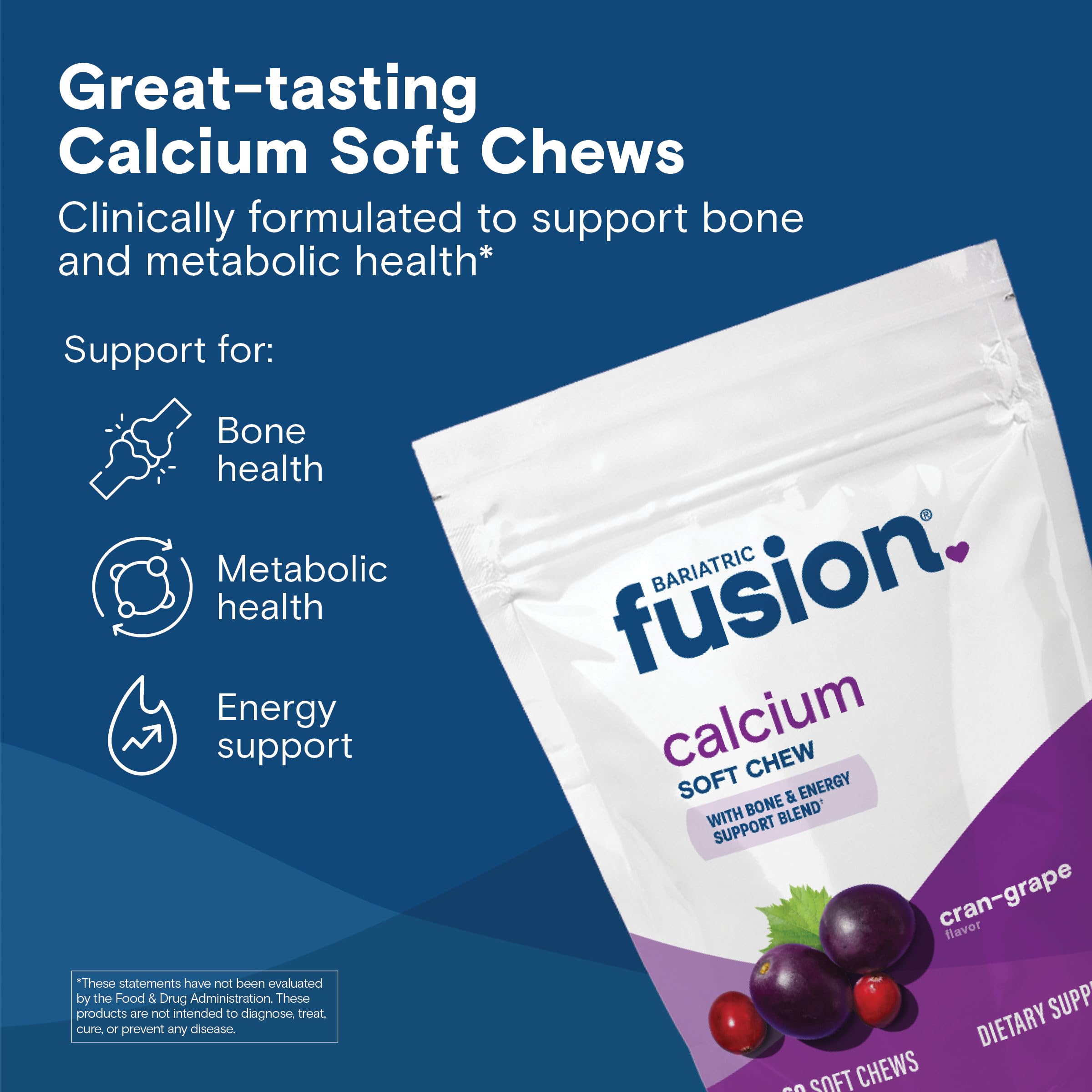 Gommes Bariatric Fusion calcium à mâcher canneberge-raisin: goût agréable et énergie durable.
