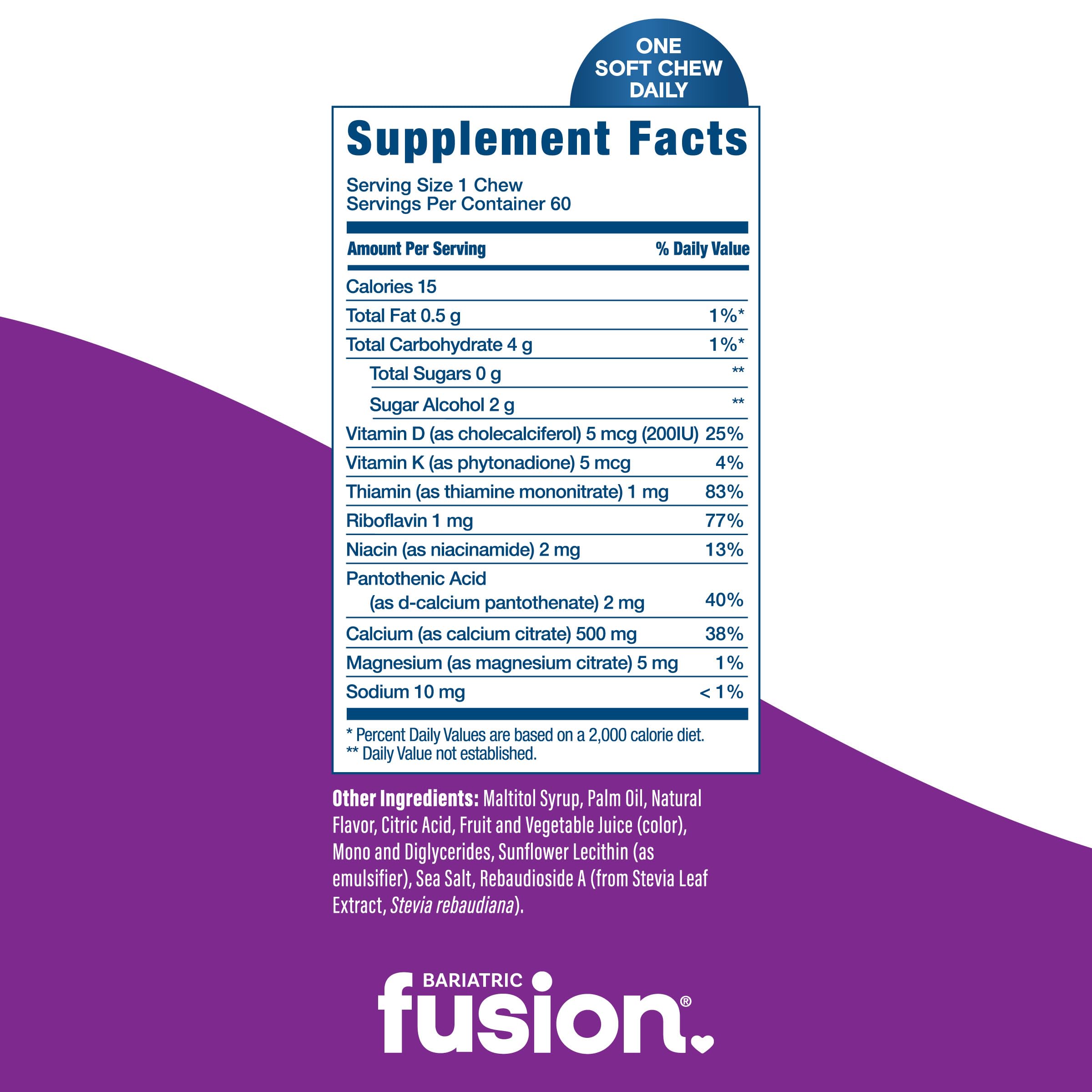Gommes Bariatric Fusion calcium à mâcher canneberge-raisin: sans sucre et sans gluten.