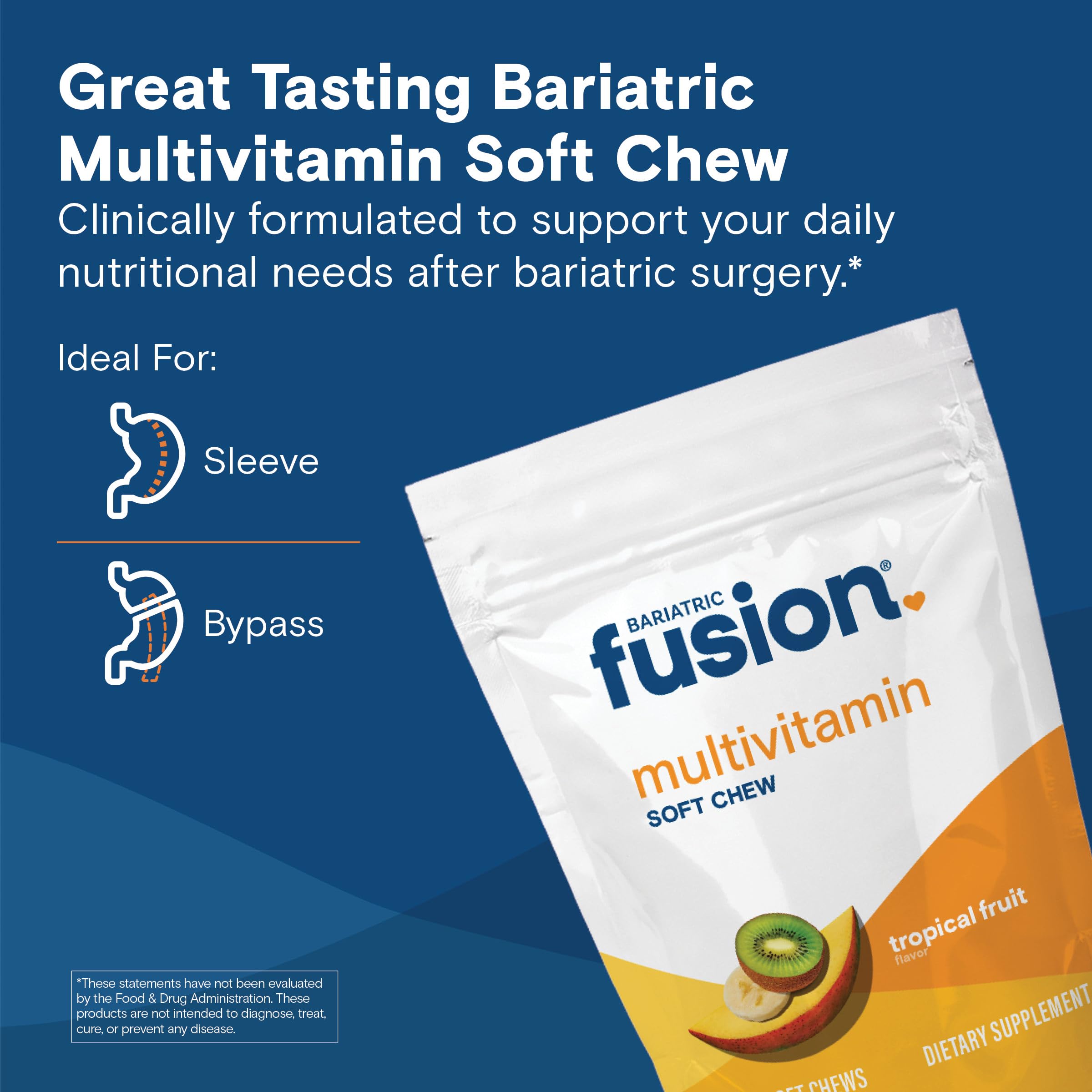 Bariatric Fusion Soft Chew Tropical Fruit – close-up sur la bouchée moelleuse et savoureuse.
