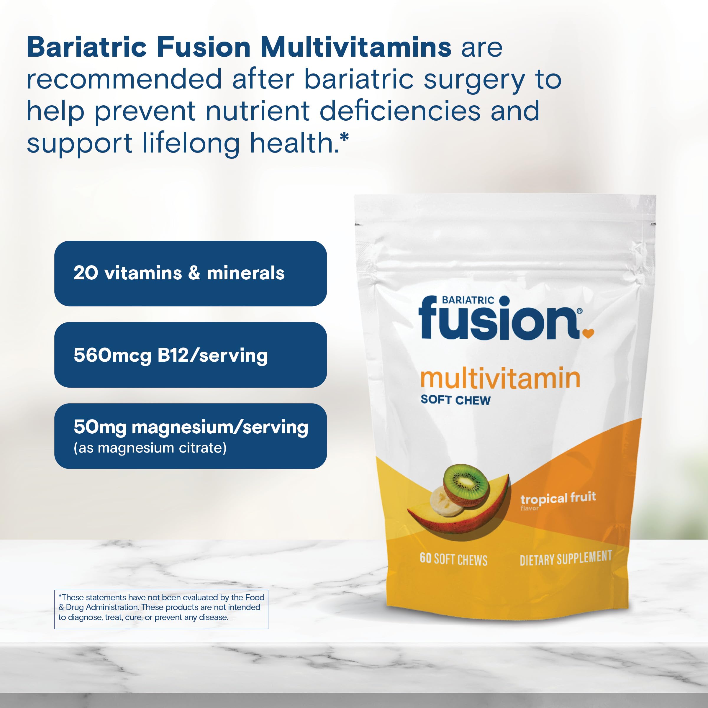 Bariatric Fusion Soft Chew Tropical Fruit – sans sucre ajouté pour le quotidien.