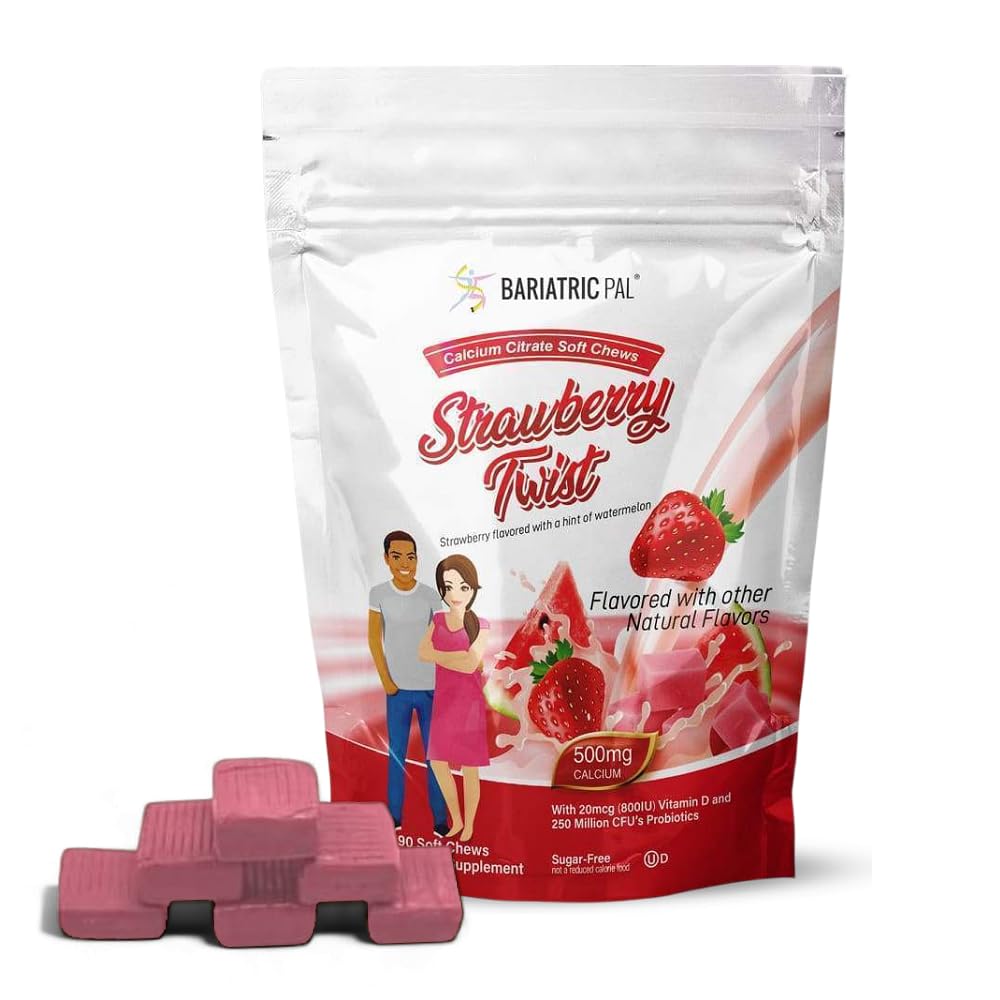 BariatricPal Sugar-Free Calcium Citrate Soft Chews Strawberry Twist, emballage pratique