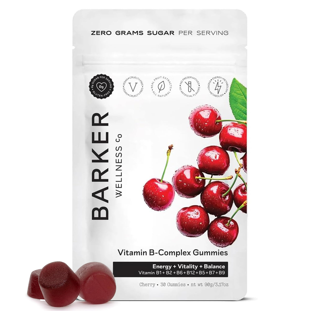 Gommes B-Complex Barker Wellness Co en emballage prêt pour votre routine énergie quotidienne.