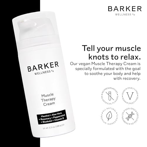 Application de Barker Wellness sur muscles douloureux pour une détente ciblée.