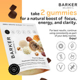 Gomme Barker Wellness Co Cordyceps sur flacon, soutien à la vitalité potentielle.