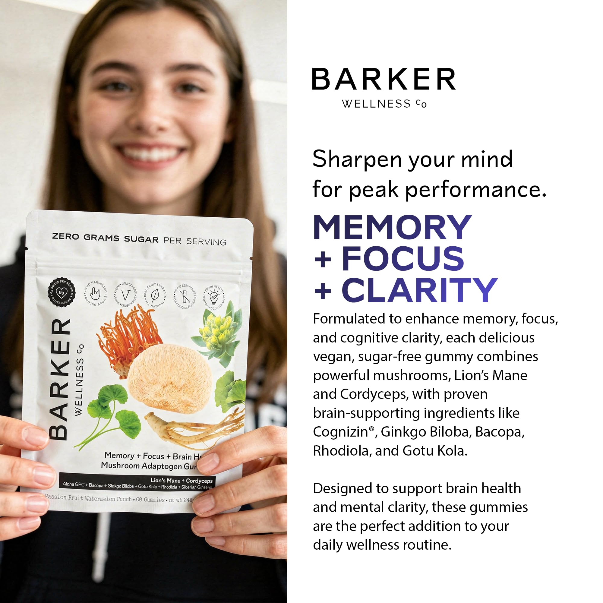 Gommes Barker Wellness véganes et sans sucre ajouté.
