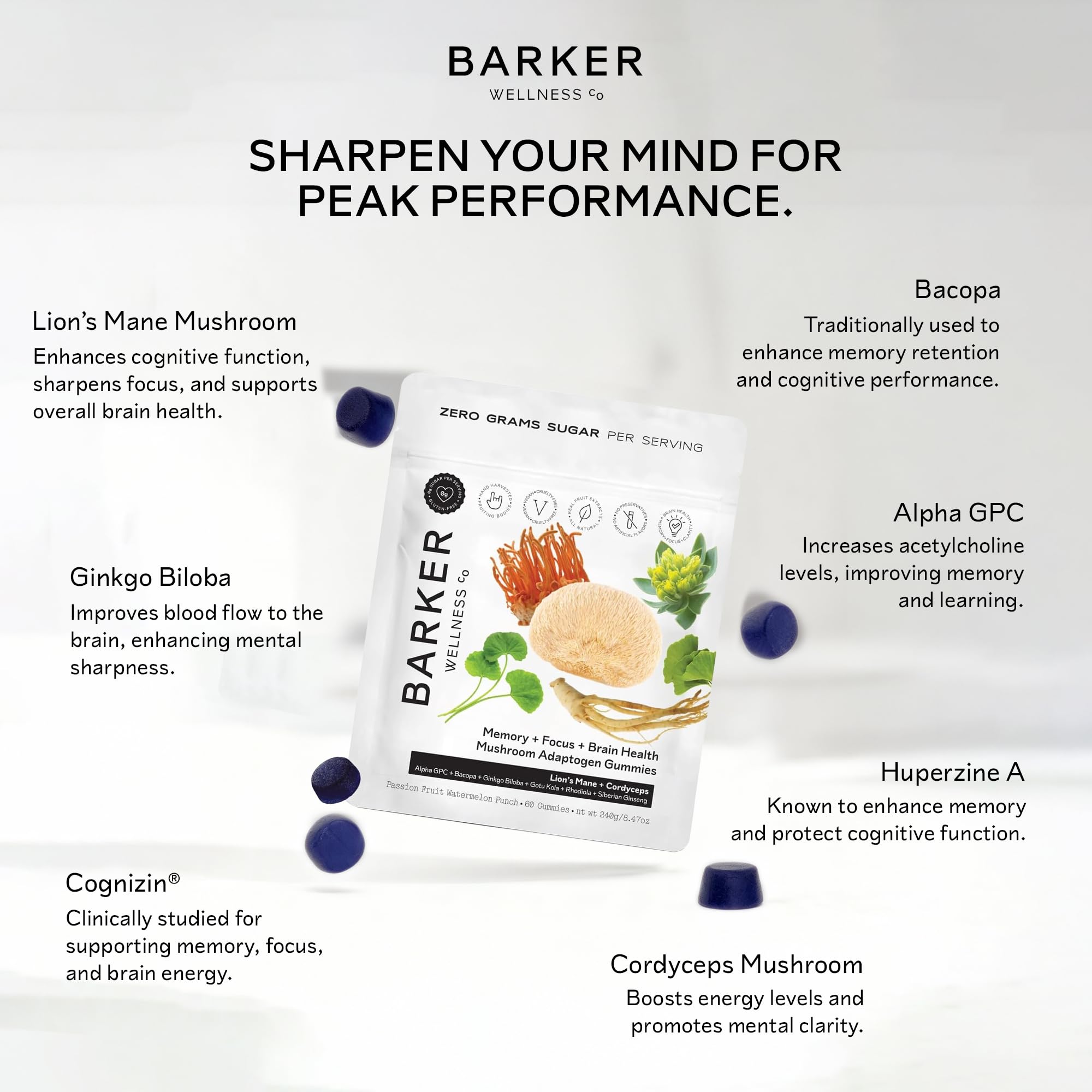 Gommes Barker Wellness fabriquées aux États‑Unis, traçabilité et qualité.