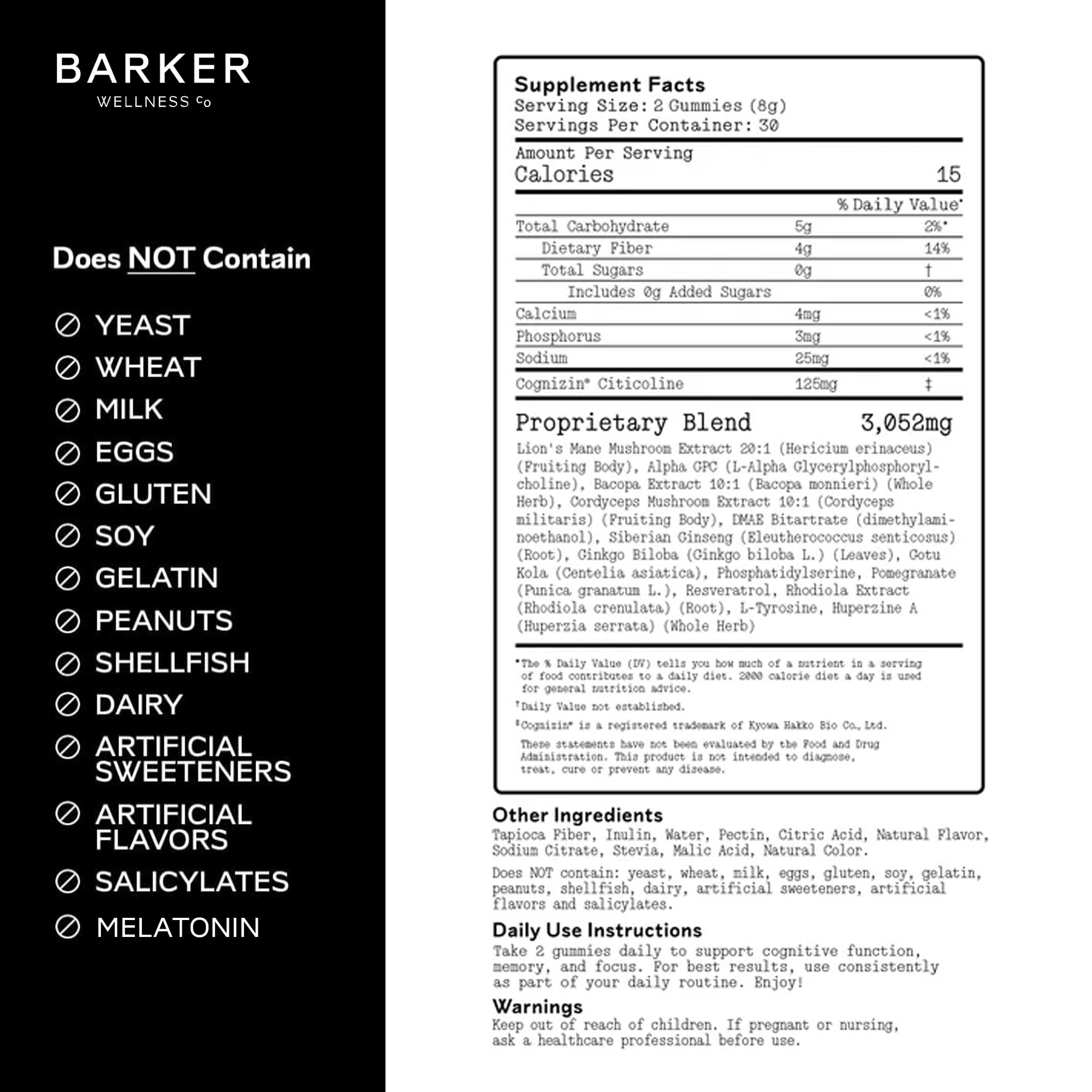 Gommes Barker Wellness routine quotidienne, deux gommes pour soutien cognitif.