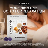Gommes nocturnes Barker Wellness, panel ingrédients présentant les champignons et actifs.