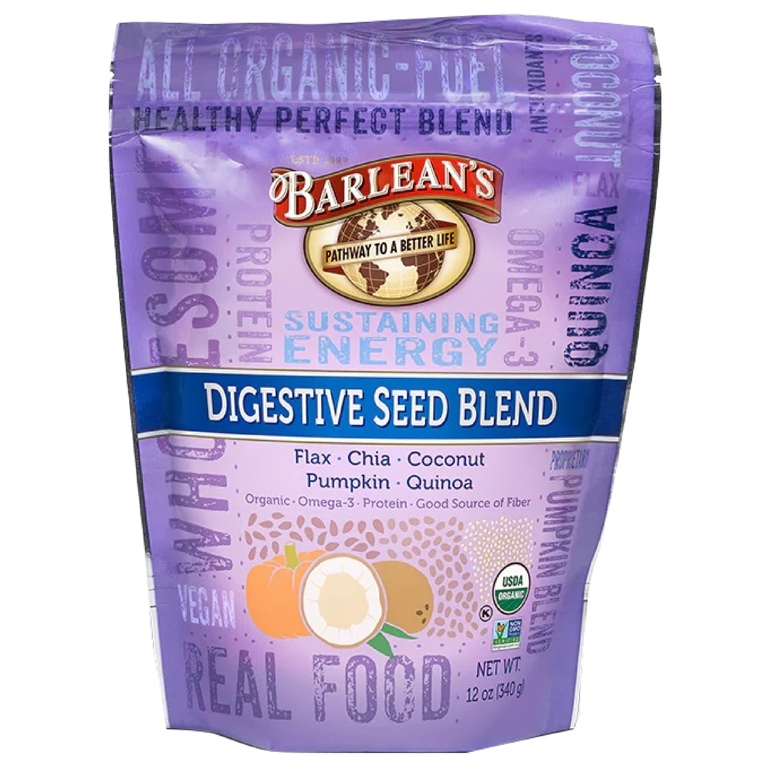 Barlean's Mélange de Graines Digestives Bio en bouteille 12 oz, riche en fibres et oméga-3.