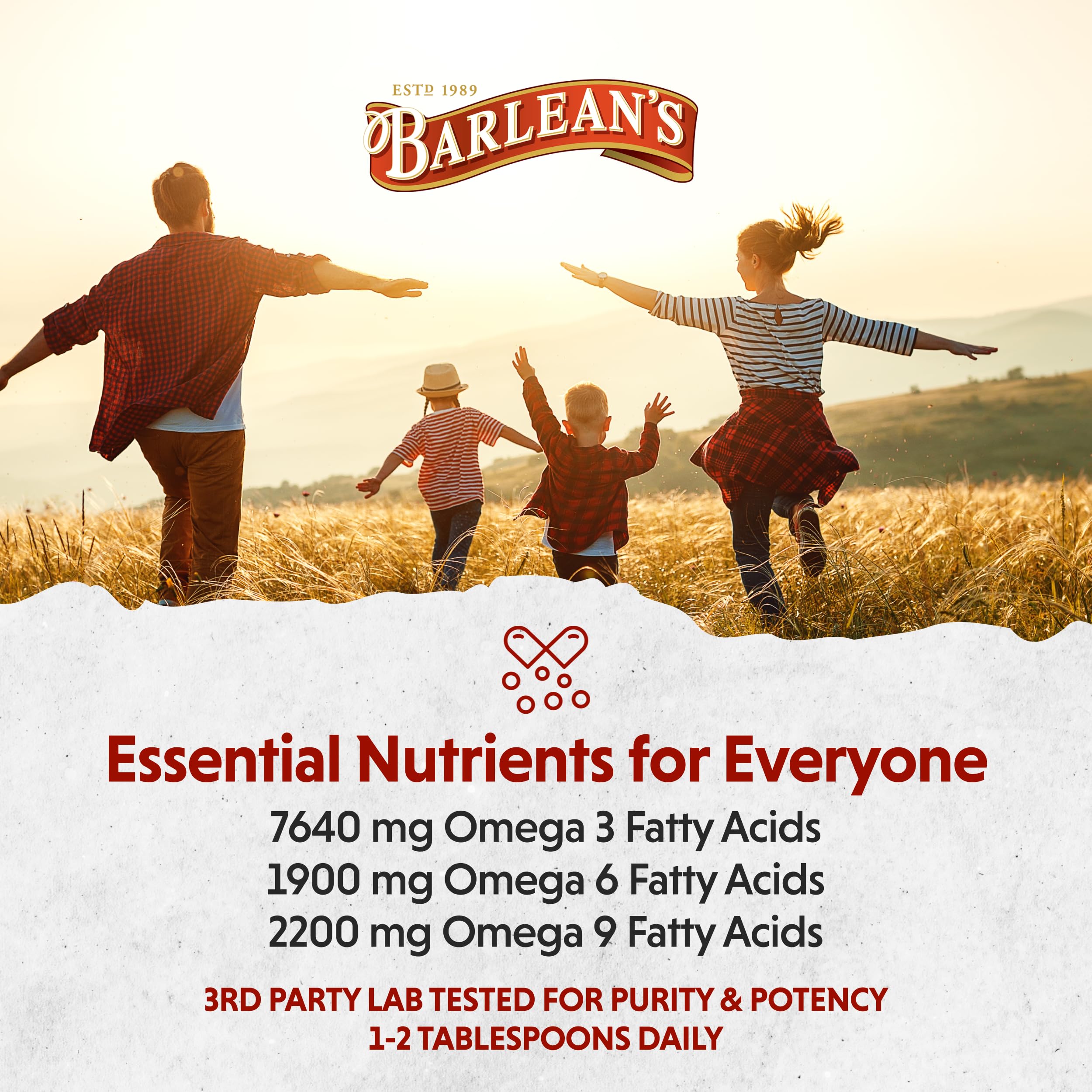 Barlean's huile de lin — dosage quotidien recommandé, pour un apport Oméga flexible.