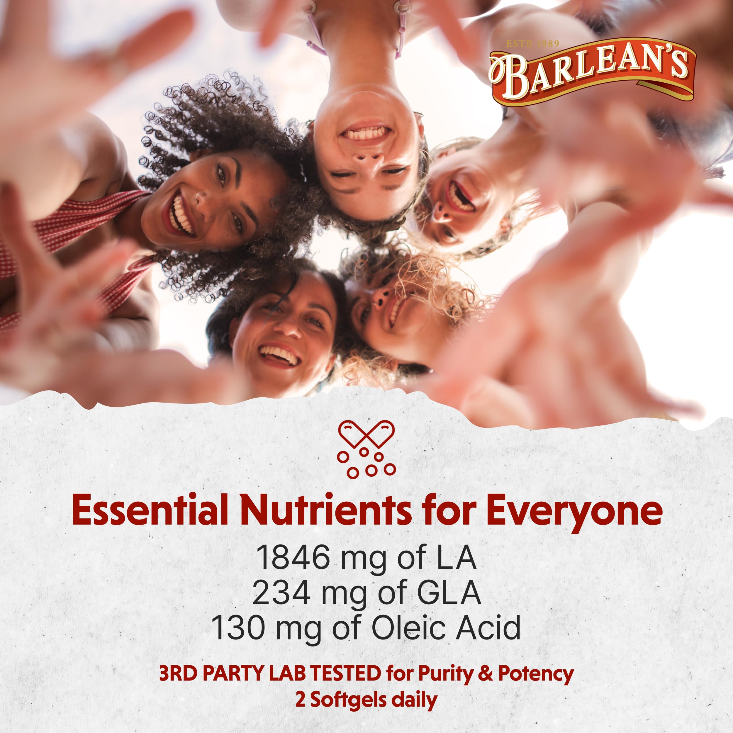 Source naturelle de GLA dans Barlean's huile d'onagre prête à être intégrée.