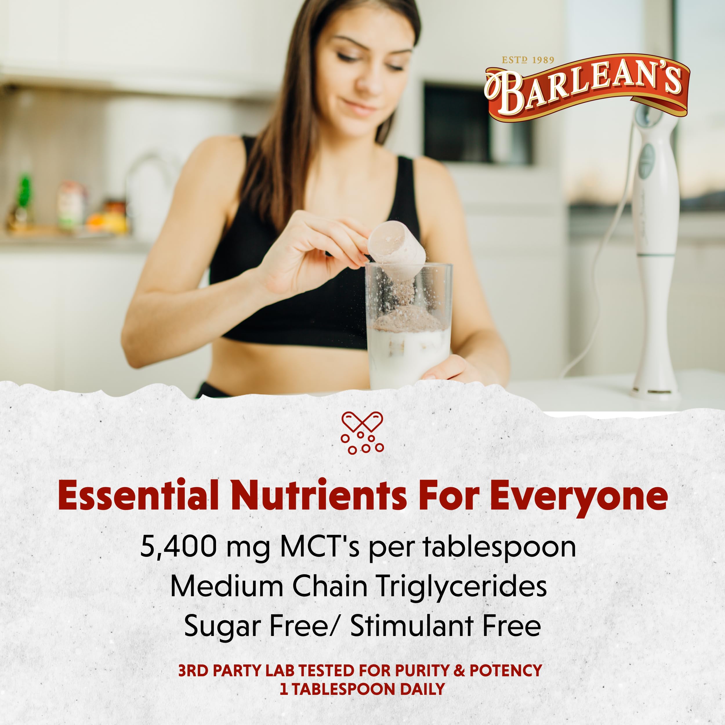 Barlean's MCT – café céto mousse coco, option gourmande pour énergie durable.