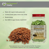 BARLEYGREEN caplets montrant kelp et riz brun pour nutrition végétale.