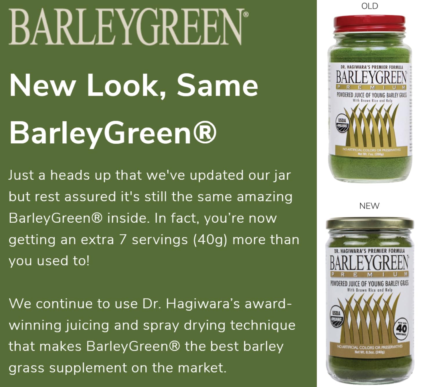BARLEYGREEN – Doseur et poudre d’orge verte prête à être mélangée.