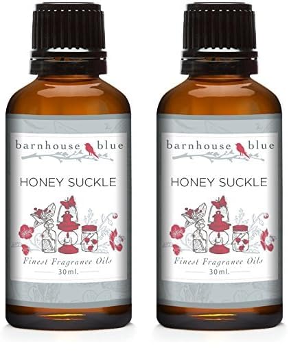 Barnhouse Blue Honeysuckle, flacon parfumé ambré, idéal pour bougies et soins de peau.