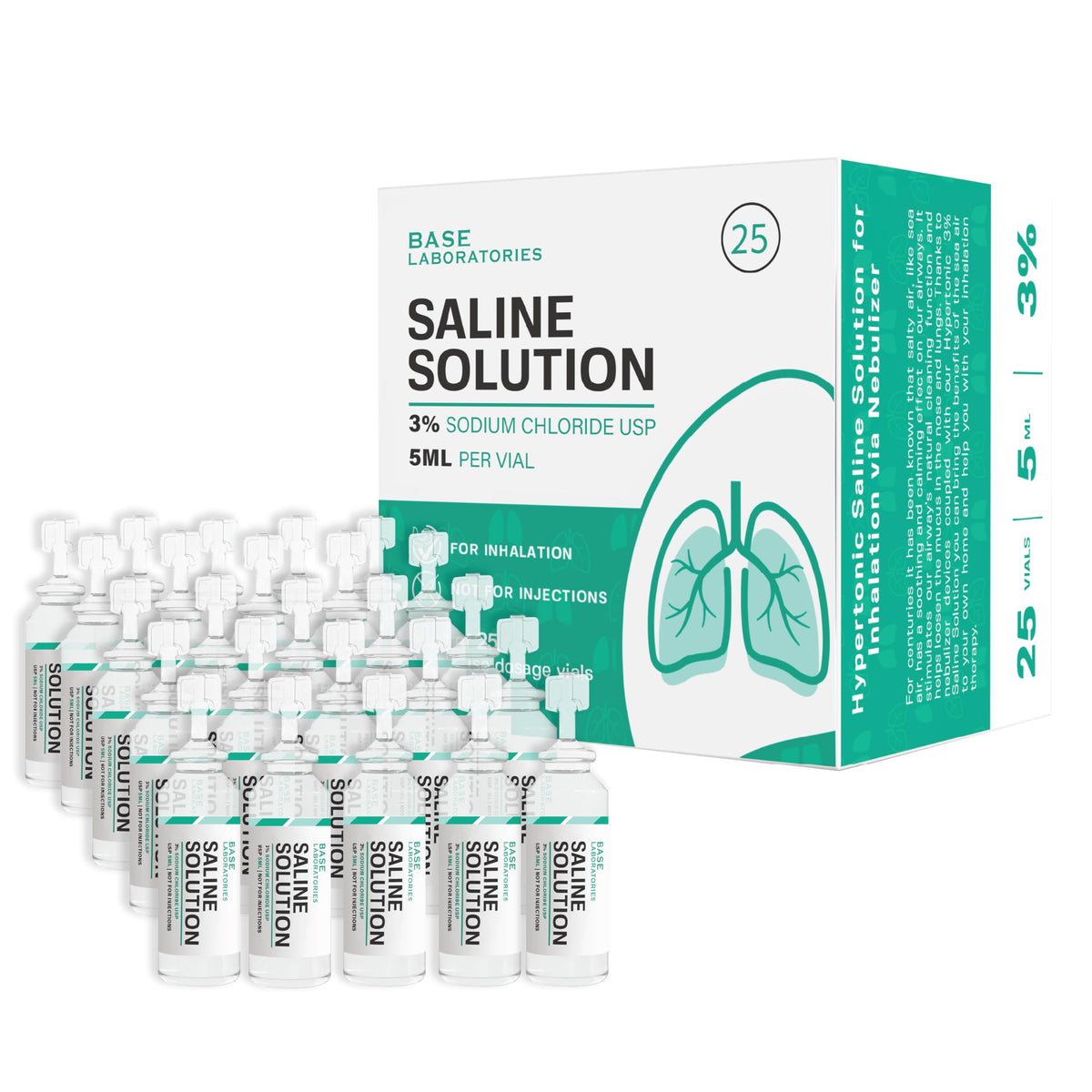 BASE LABORATORIES flacons saline 3% pour nébulisateur, pratique pour inhalation à domicile