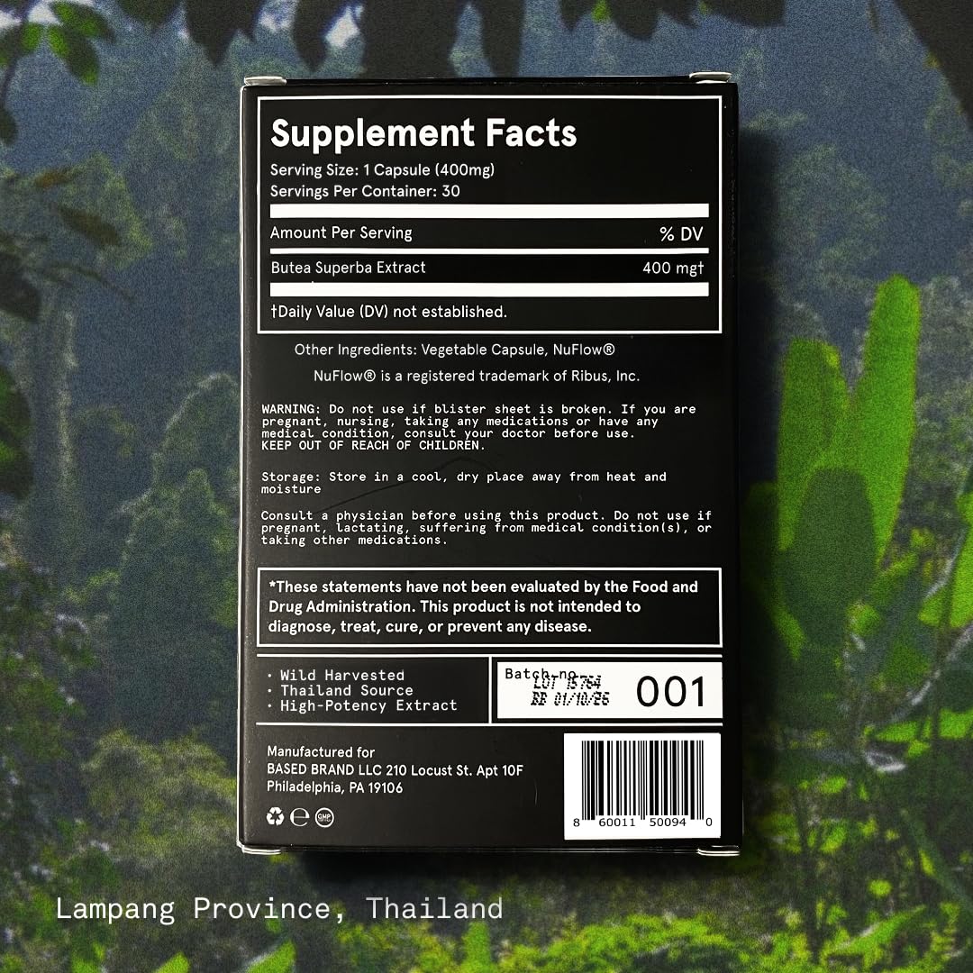 Based Supplements Butea Superba Extract – étiquette claire et design informatif