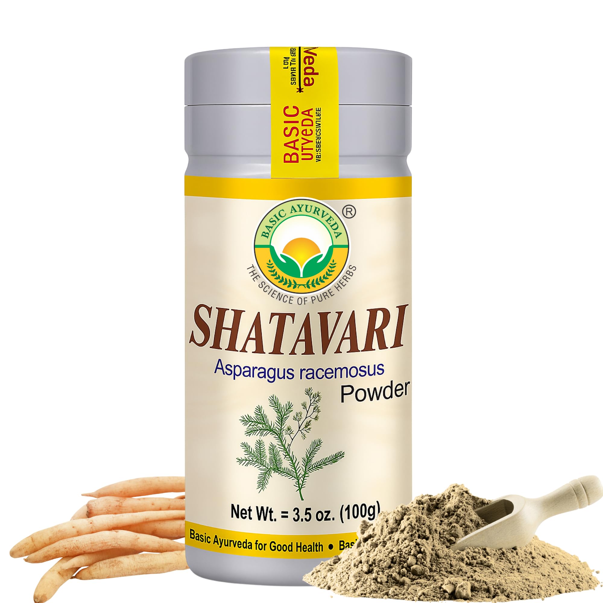 Basic Ayurveda Shatavari poudre dans bouteille – soutien au bien-être féminin.